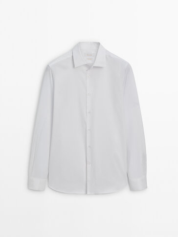 Stretch slim-fit cotton twill shirt