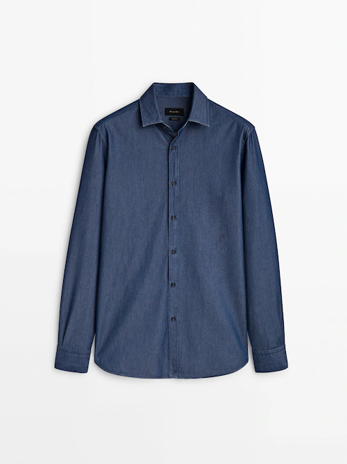 Slim fit stonewash denim shirt · Indigo · Shirts | Massimo Dutti