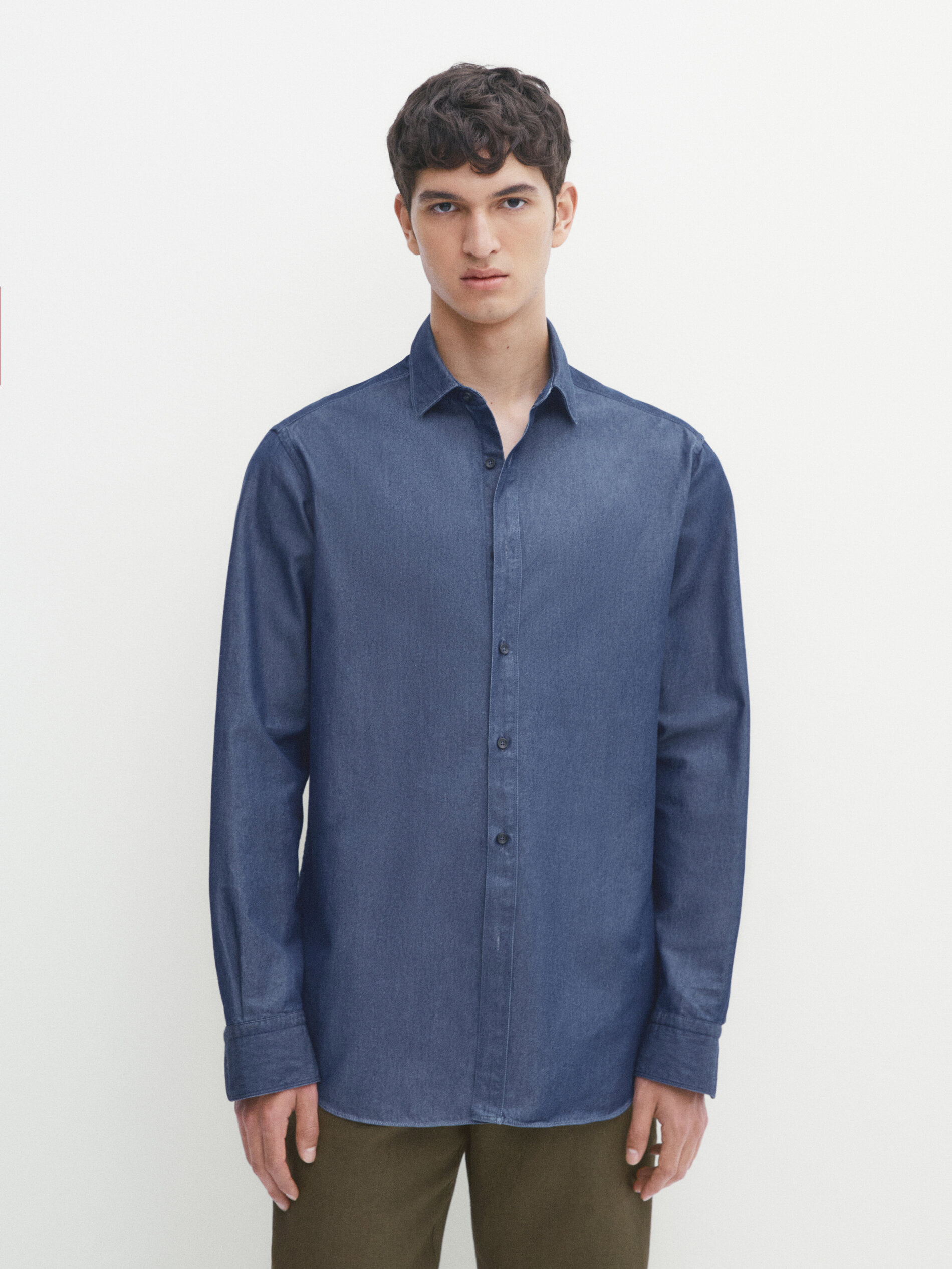 Mens slim denim sale shirt