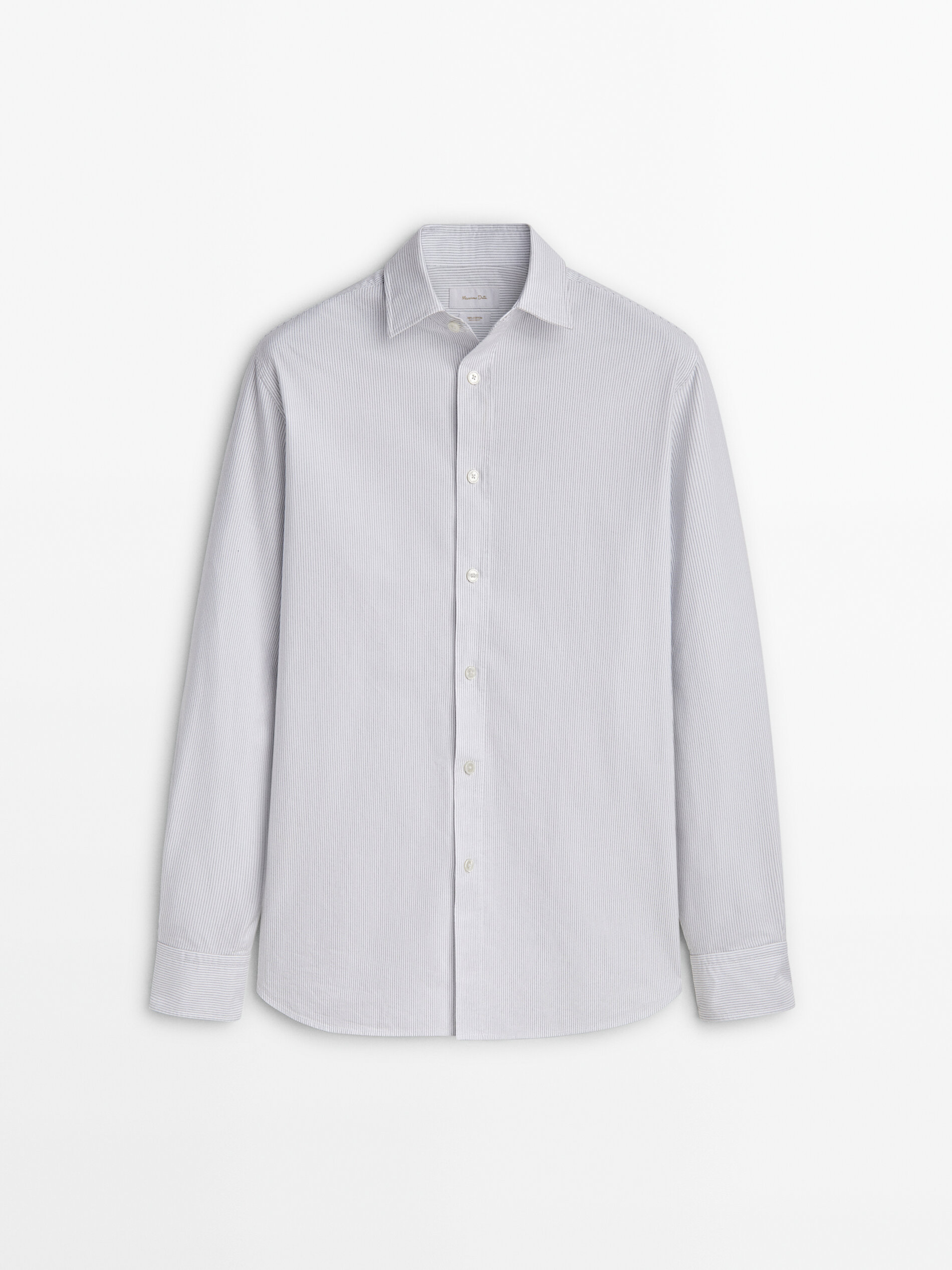 Chemise rayée en coton regular fit · Gris Bleuté · Chemises | Massimo Dutti