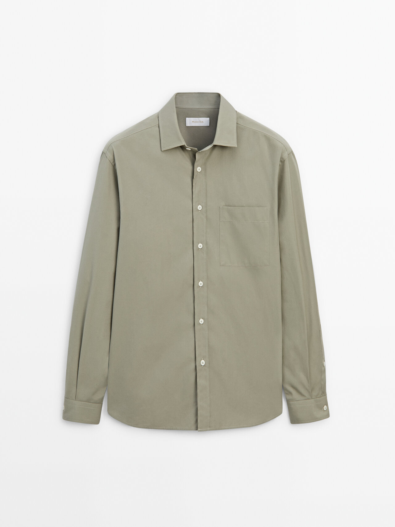 Shop Massimo Dutti Regular Fit Poplin Shirt With Pocket In Green