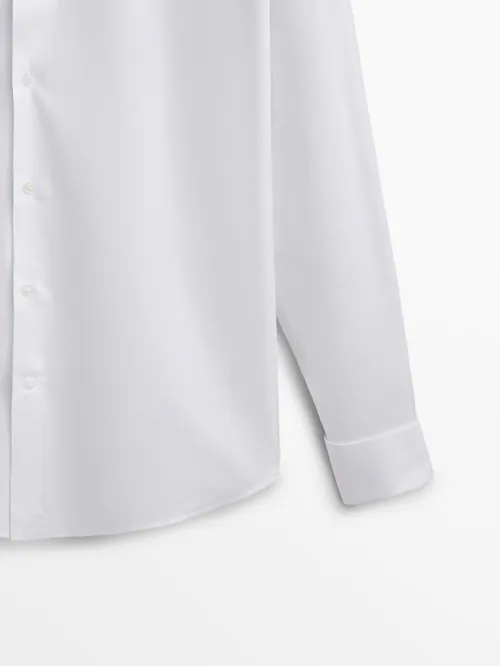 Slim-fit double cuff twill shirt · White, Sky Blue · Shirts