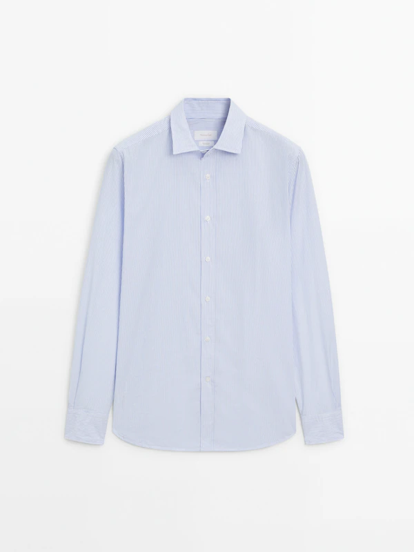 Seersucker regular fit cotton striped shirt · Sky Blue · Shirts ...
