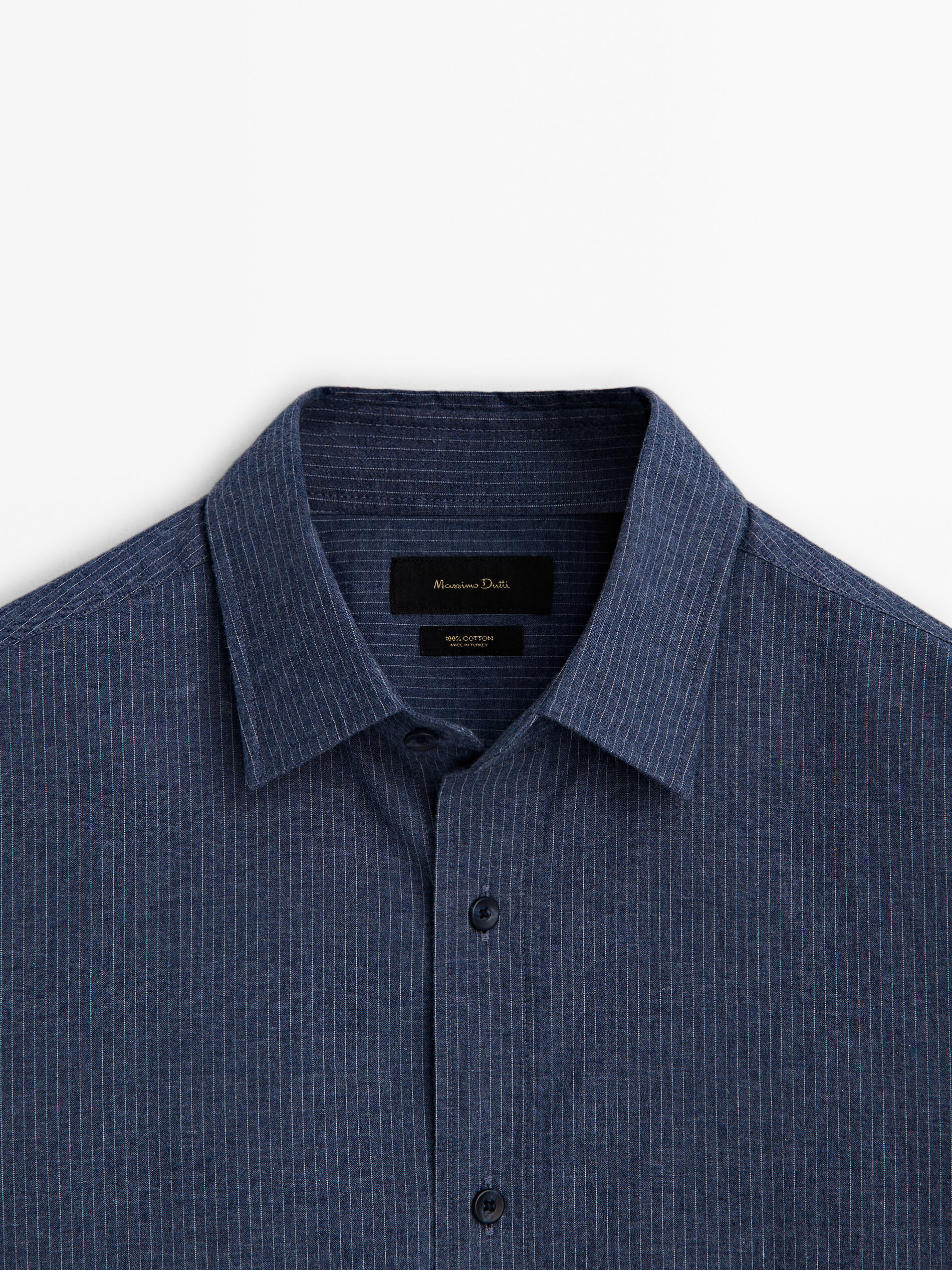 Regular-fit pinstriped melange shirt · Faded Blue · Shirts