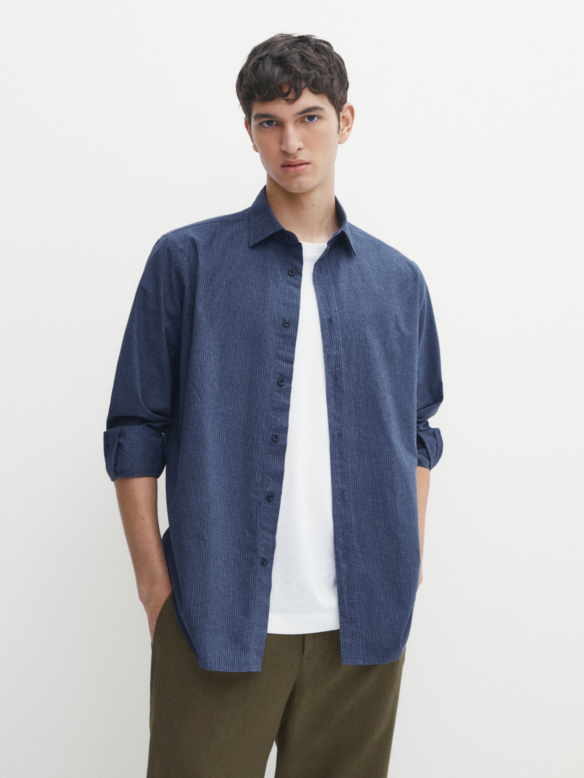 Regular-fit pinstriped melange shirt