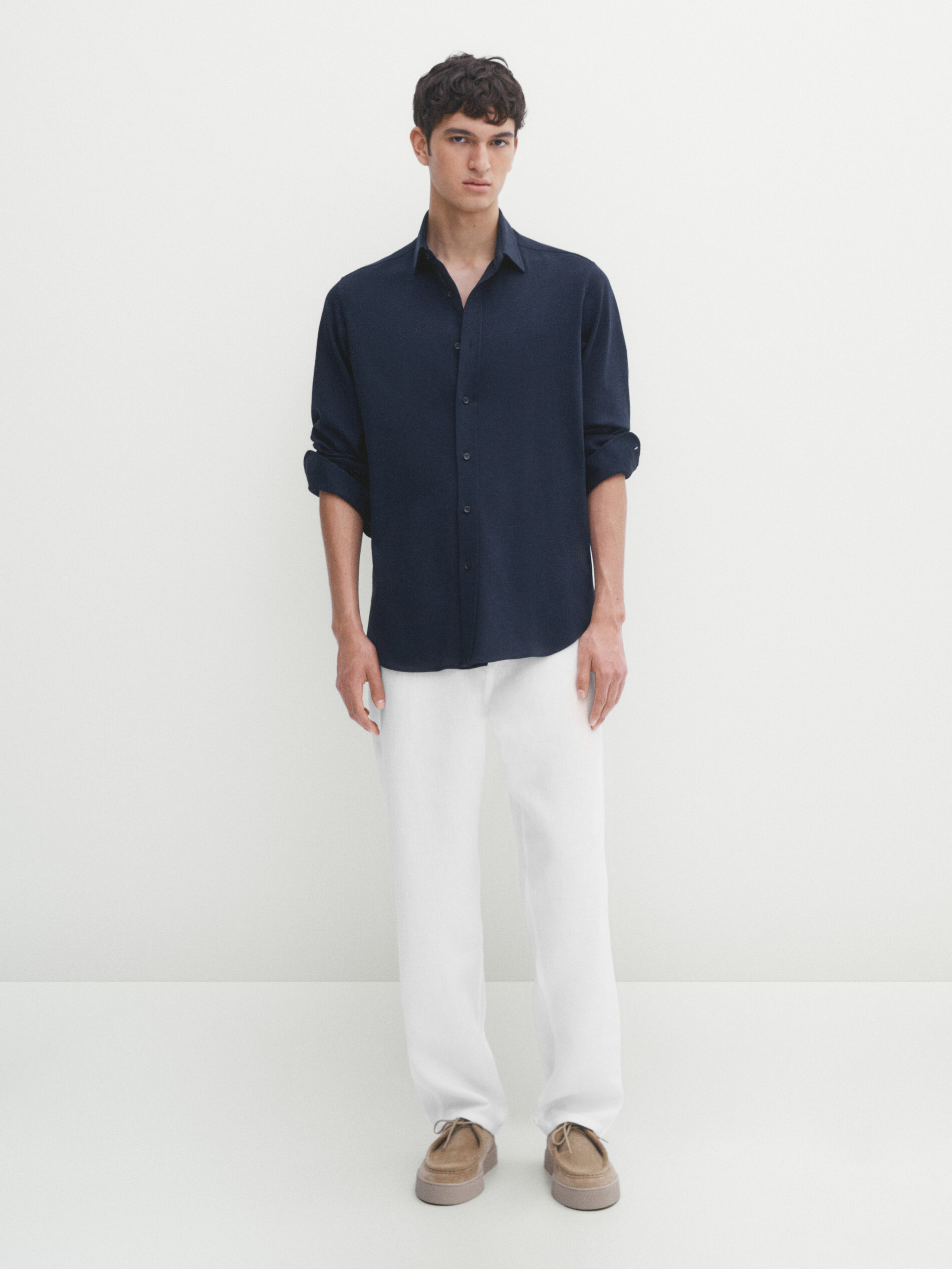 Slim fit cotton shirt · Navy Blue, Charcoal · Shirts | Massimo Dutti