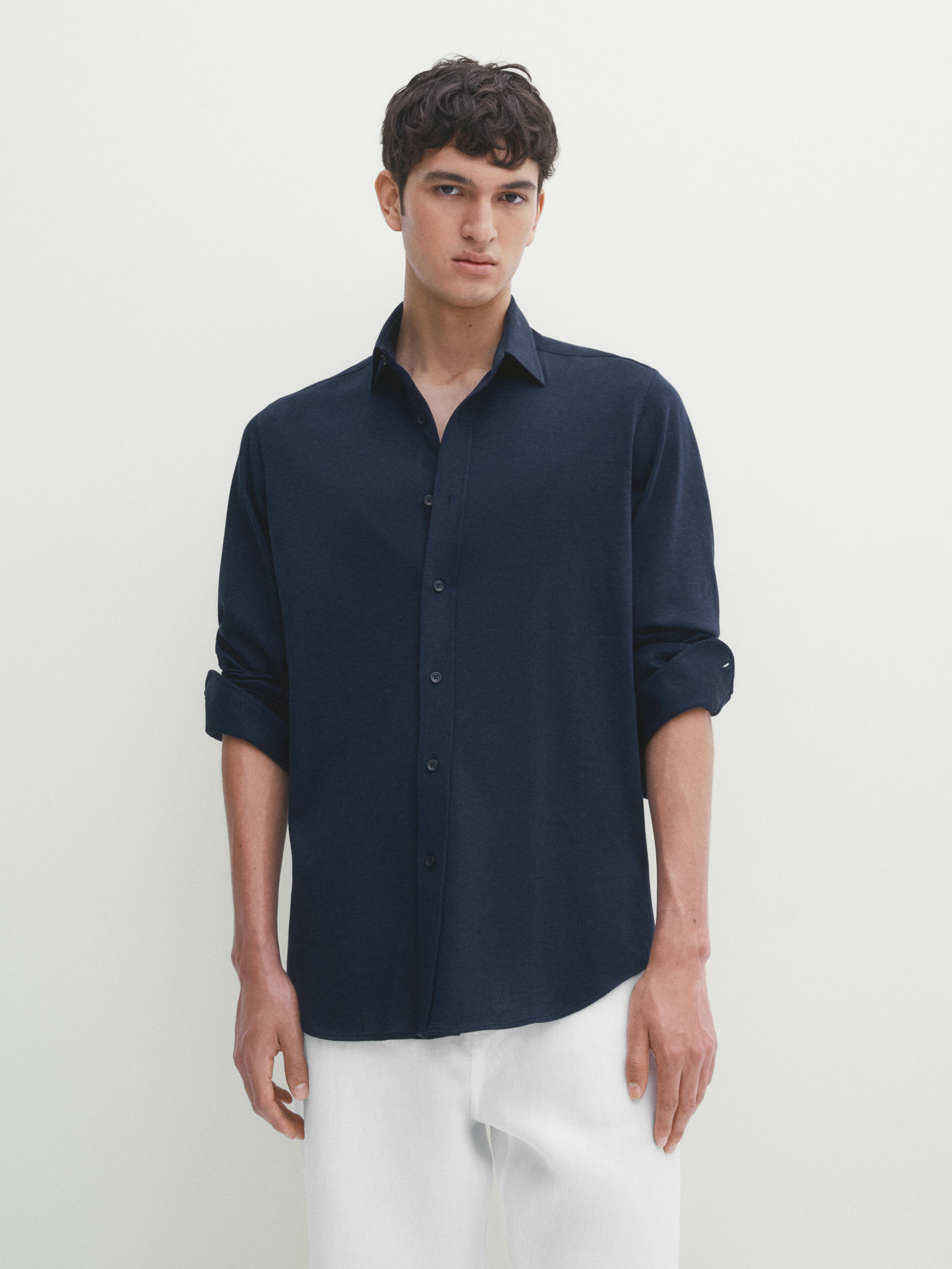 Slim fit cotton shirt · Navy Blue, Charcoal · Shirts | Massimo Dutti