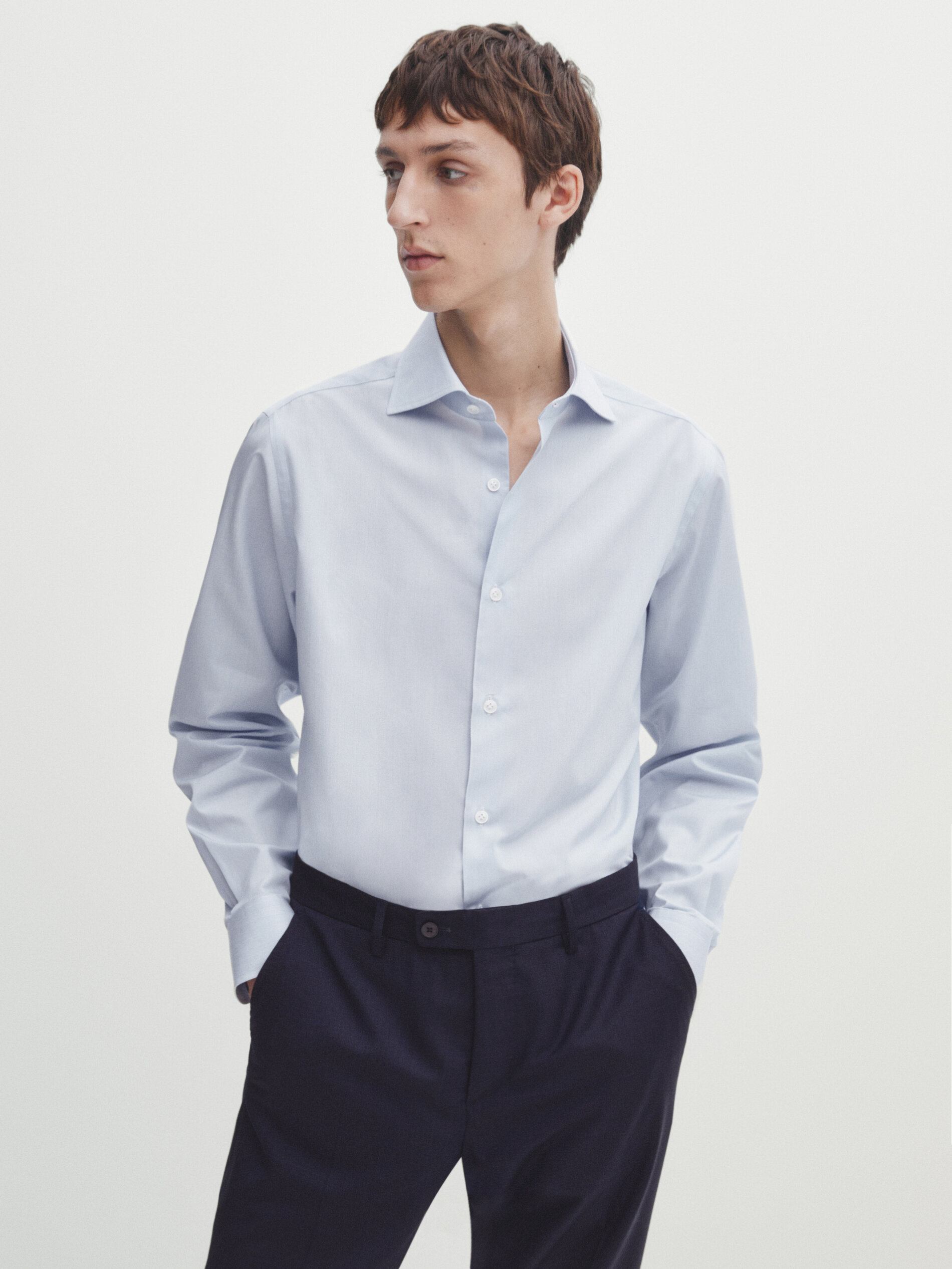 Easy-iron slim-fit pinstriped shirt · Sky Blue · Shirts | Massimo  