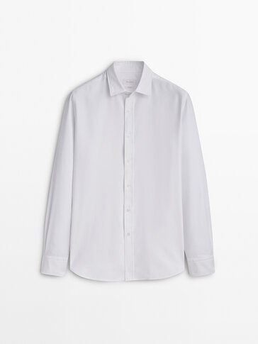 Regular-fit melange two-ply cotton shirt