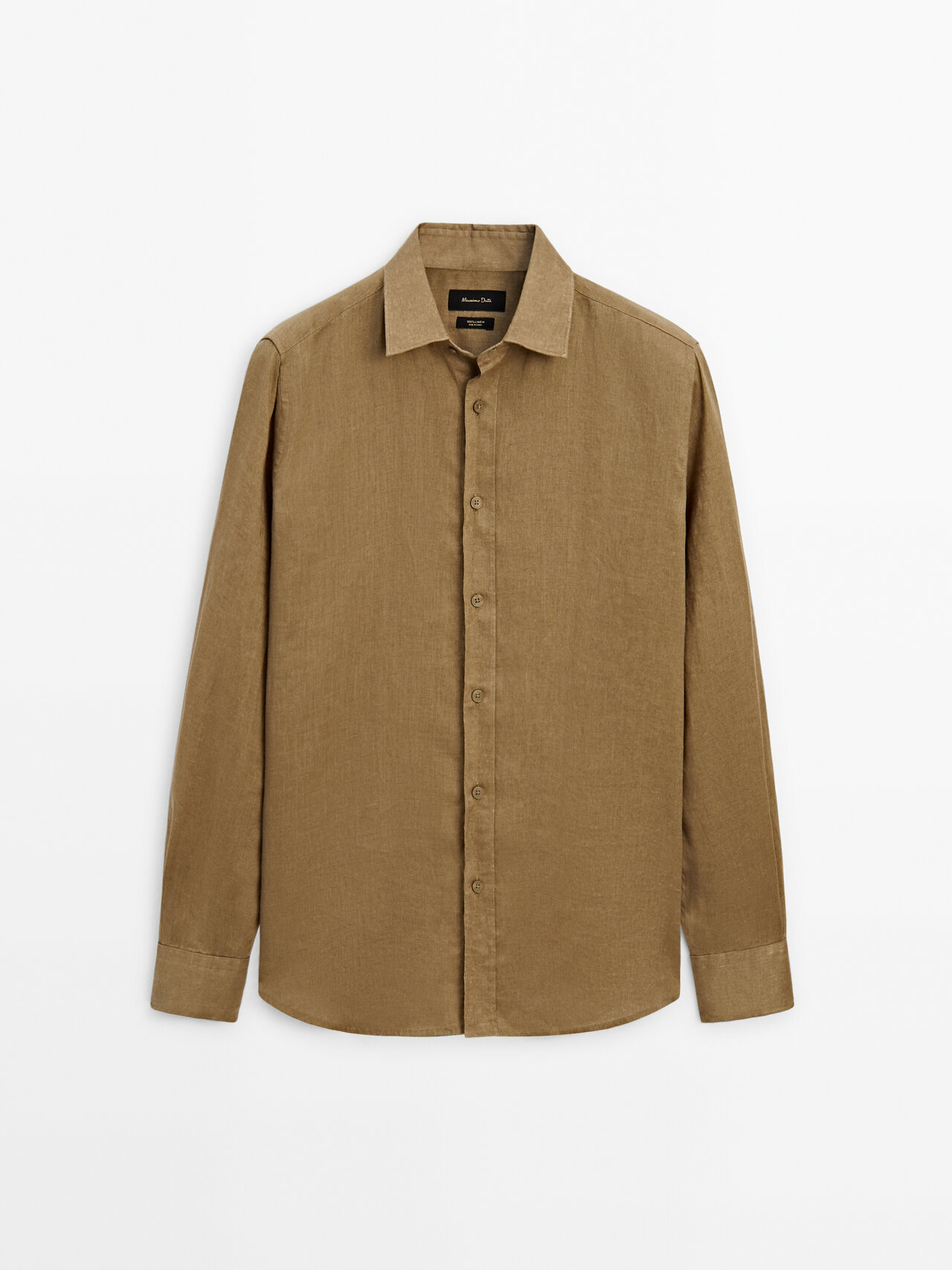 Massimo Dutti Dyed Thread Regular Fit Linen Shirt In Olive