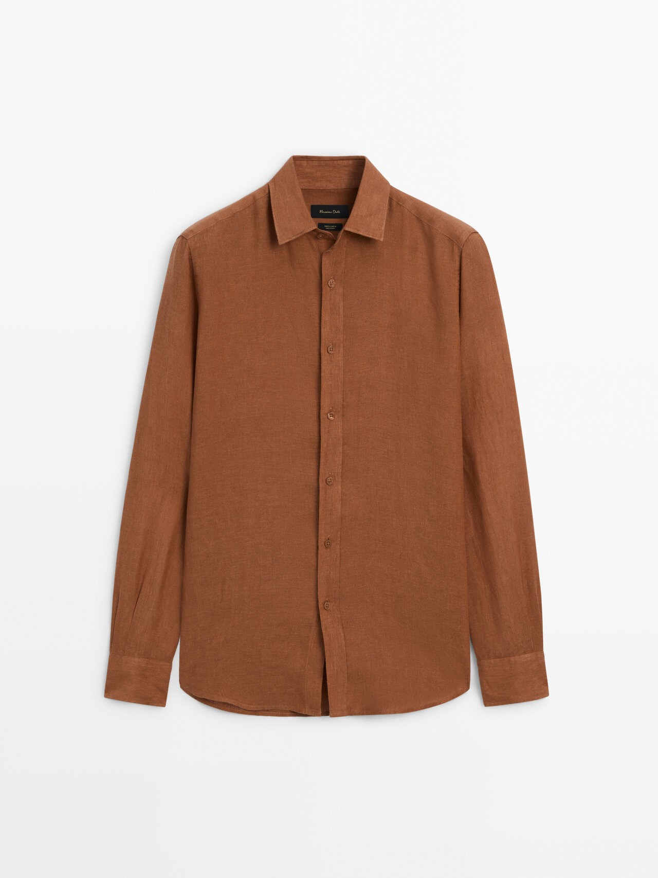 Massimo Dutti Dyed Thread Regular Fit Linen Shirt In Russet