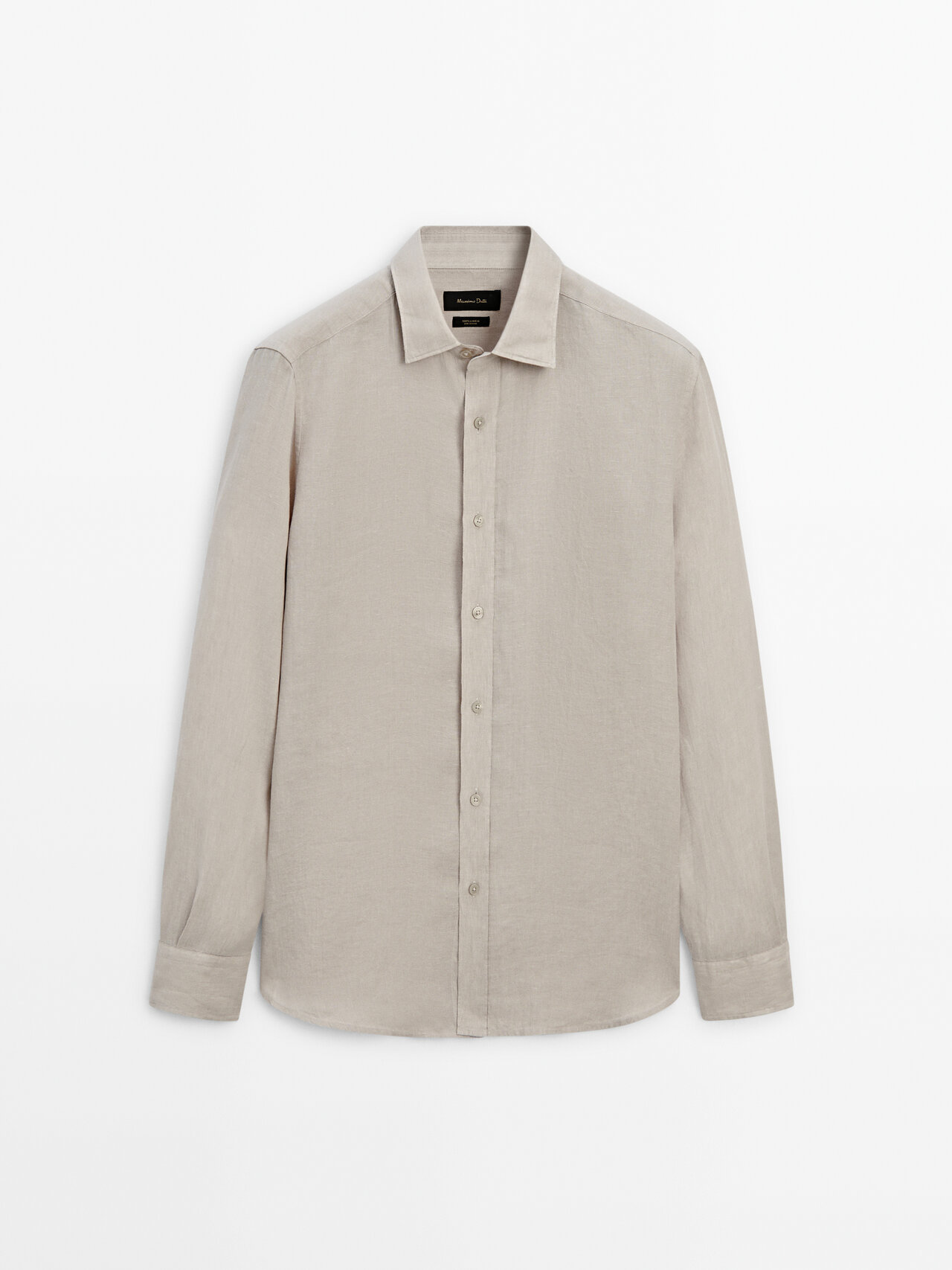 Massimo Dutti Dyed Thread Regular Fit Linen Shirt In Sand