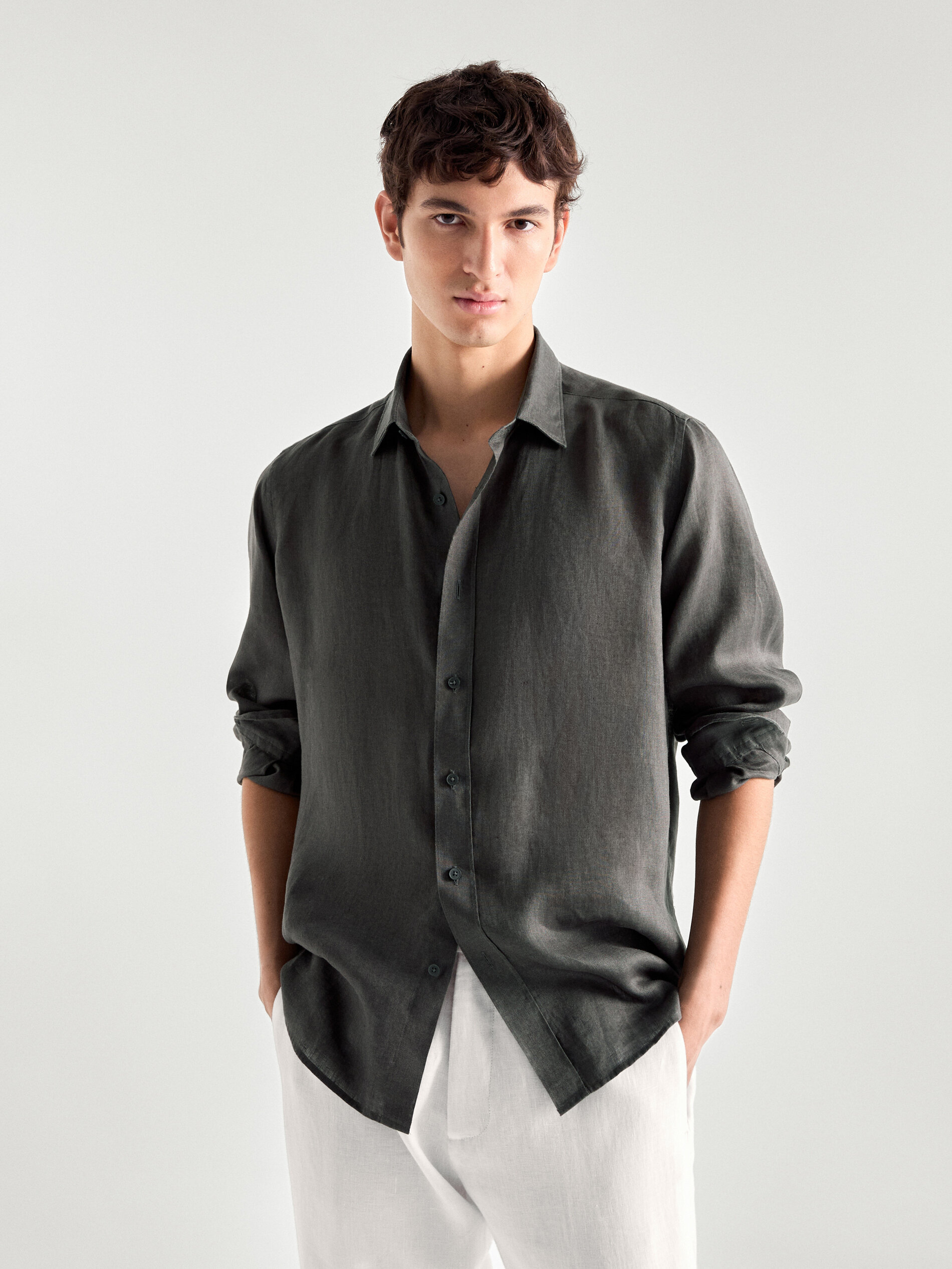 Dyed thread regular fit linen shirt