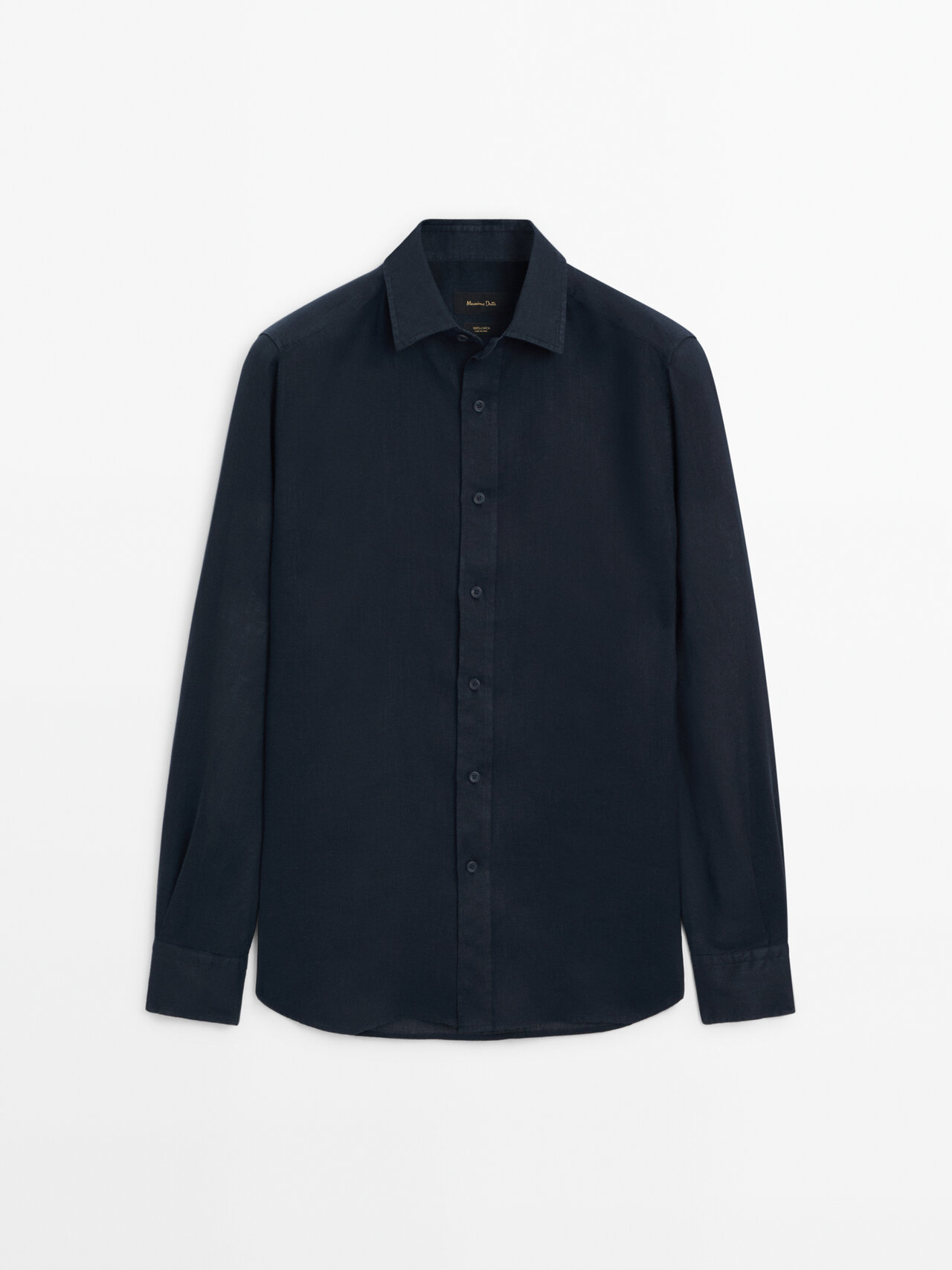 Shop Massimo Dutti 100% Linen Regular Fit Shirt In Navy Blue