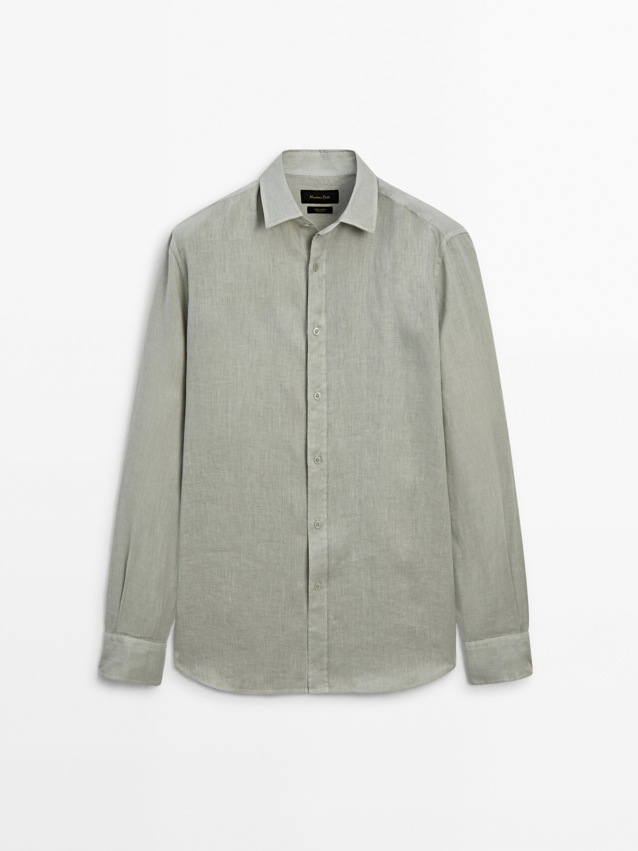 Shop Massimo Dutti 100% Linen Regular Fit Shirt In Pale Green