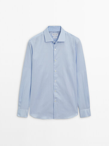 Slim fit micro-striped shirt · Sky Blue · Shirts | Massimo Dutti