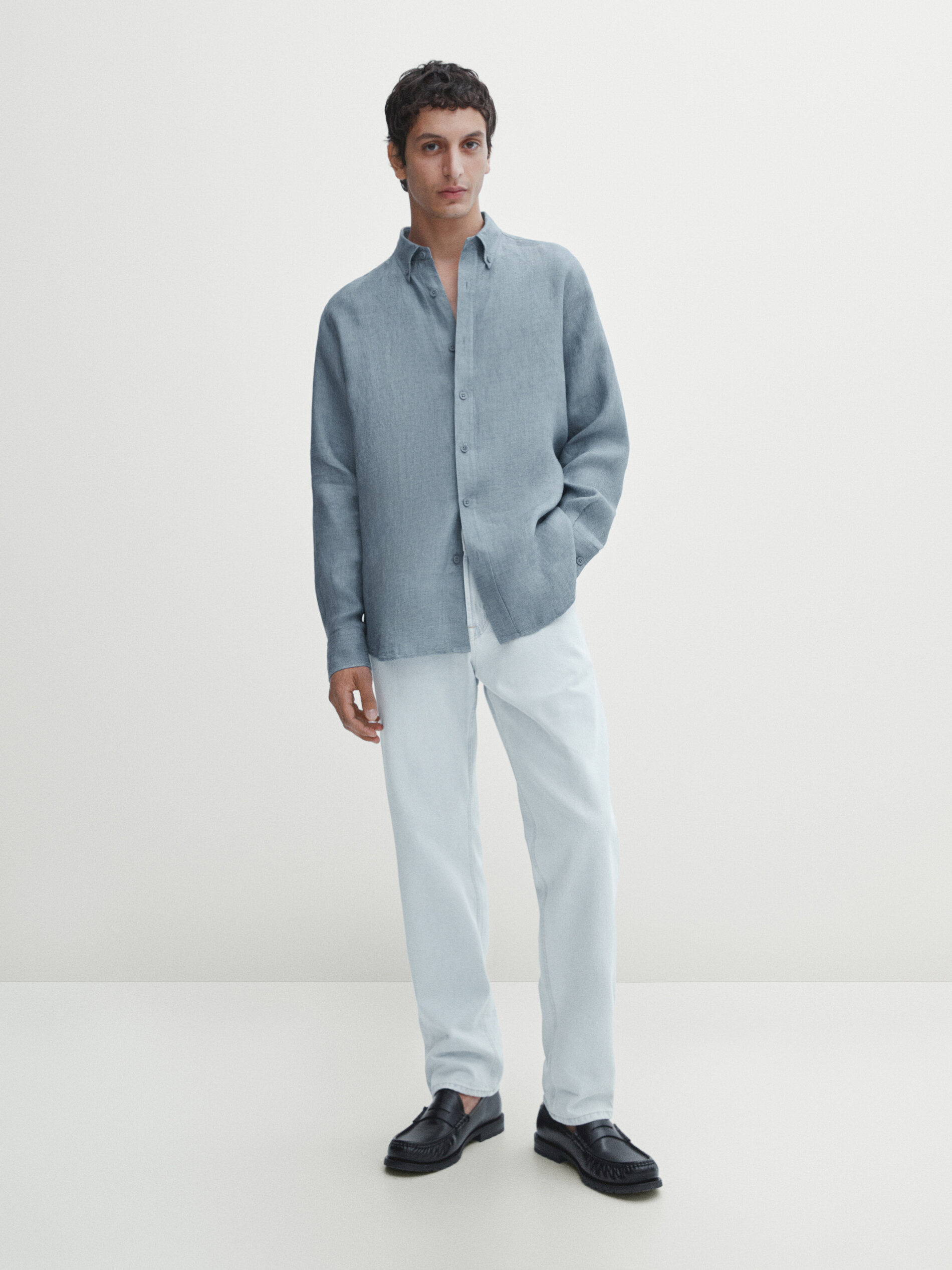 Massimo Dutti Regular-fit-hemd Aus Reinem Leinen In Blau