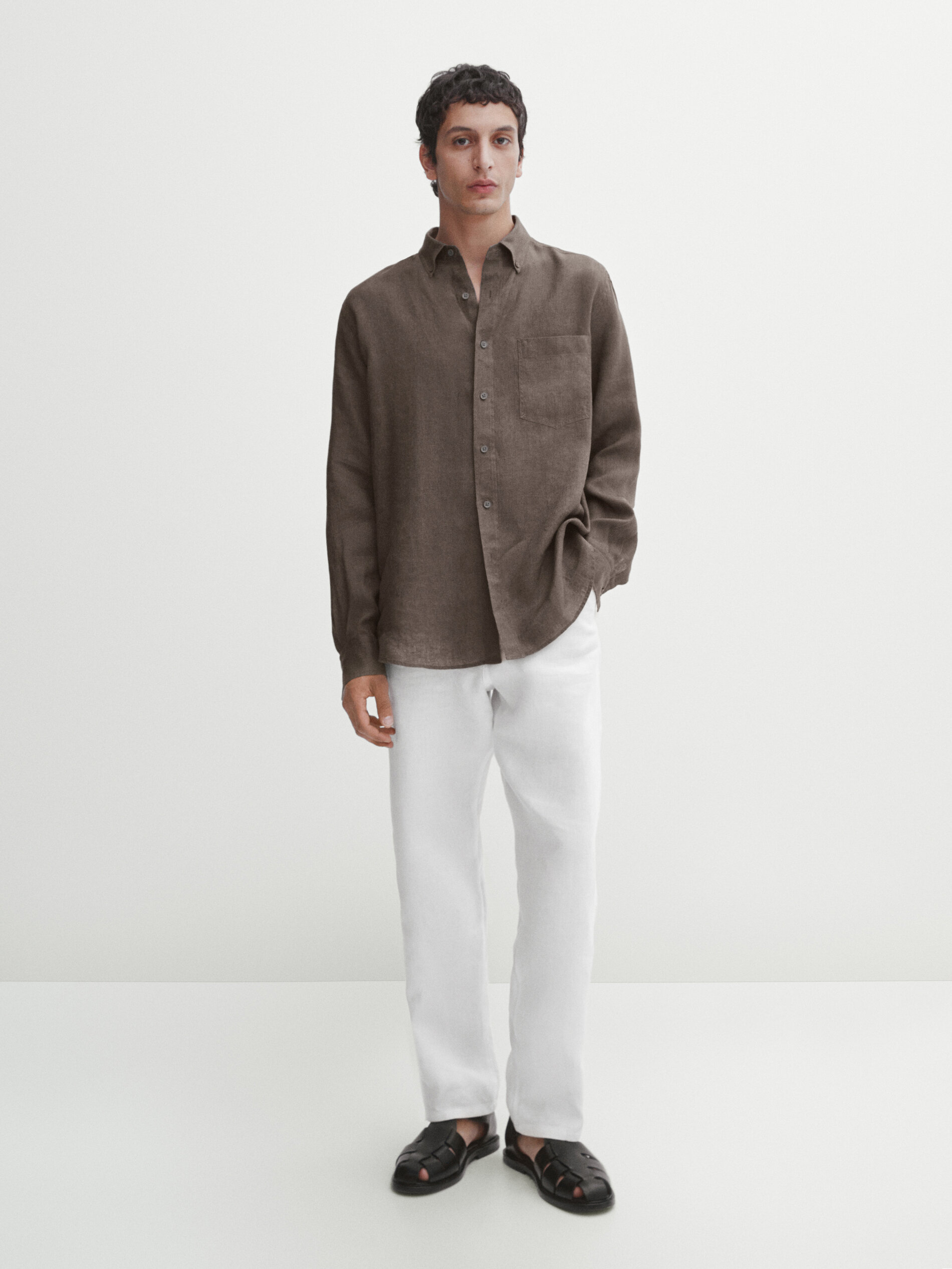 Massimo Dutti 100% Linen Shirt With Pocket In Grau