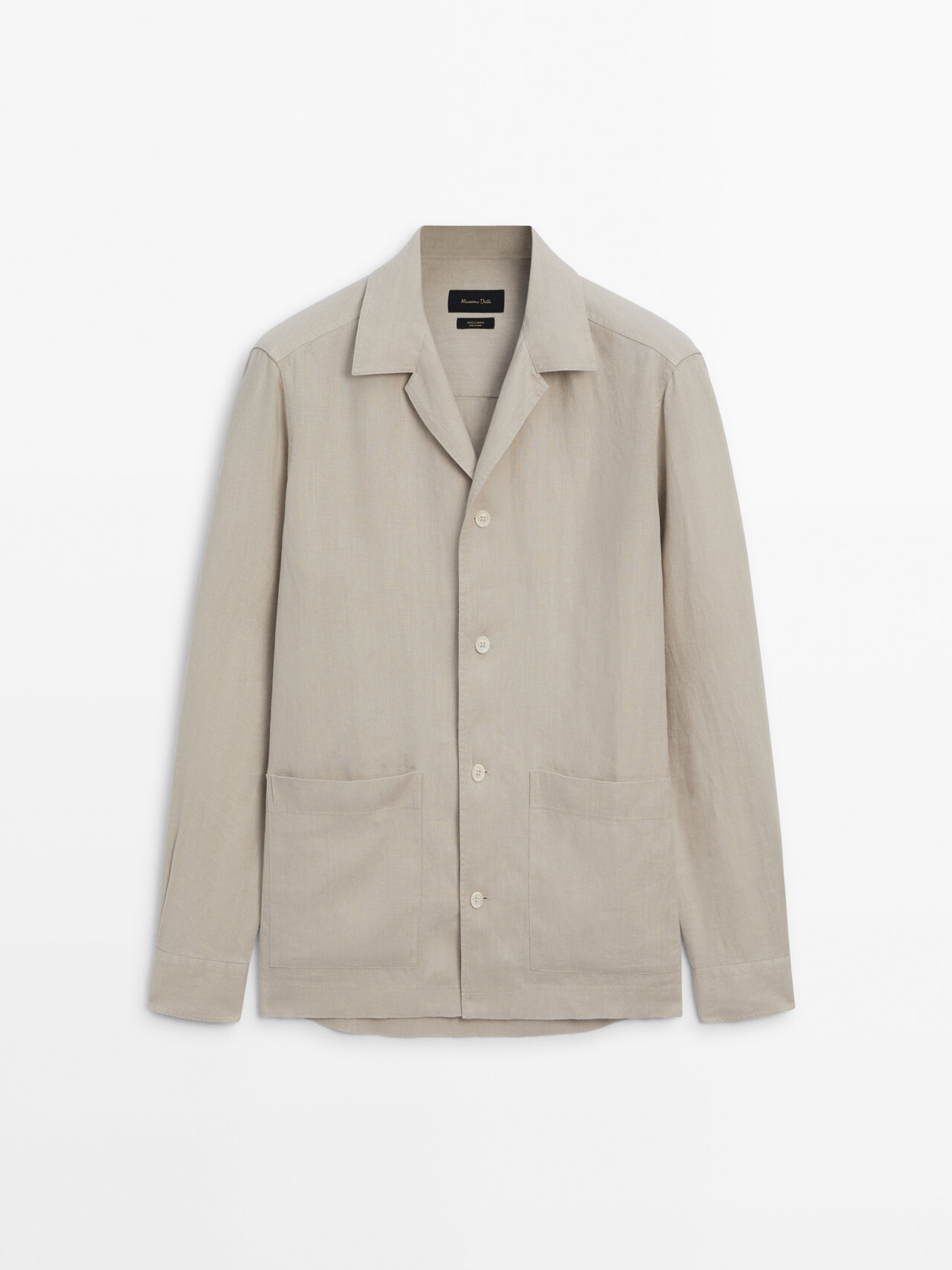 Massimo Dutti Linen Overshirt With Pockets In Beige