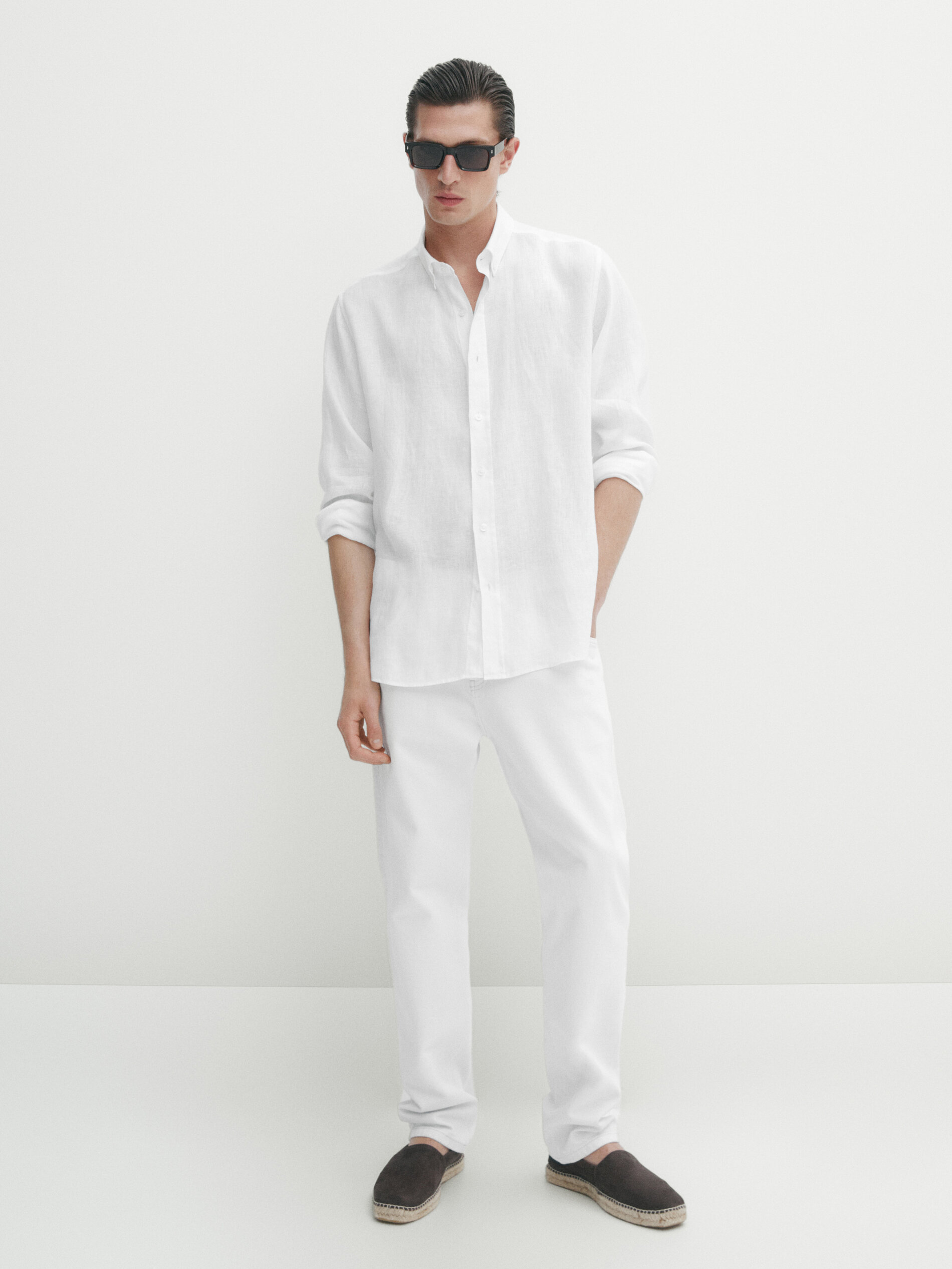 Massimo Dutti Regular-fit-hemd Aus Reinem Leinen In Weiss