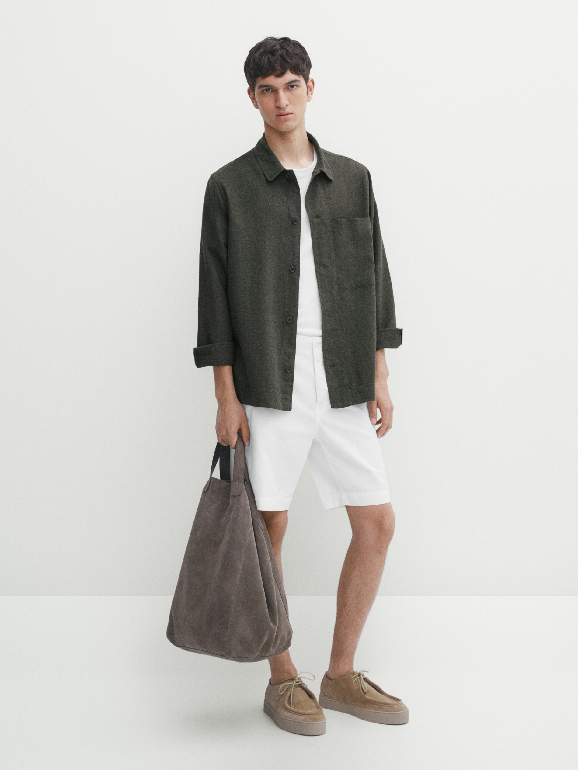 Melange Oxford overshirt with chest pocket · Dark Green, Navy Blue 