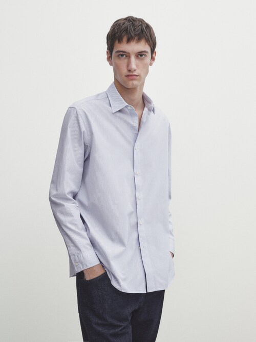Relaxed fit striped poplin cotton shirt