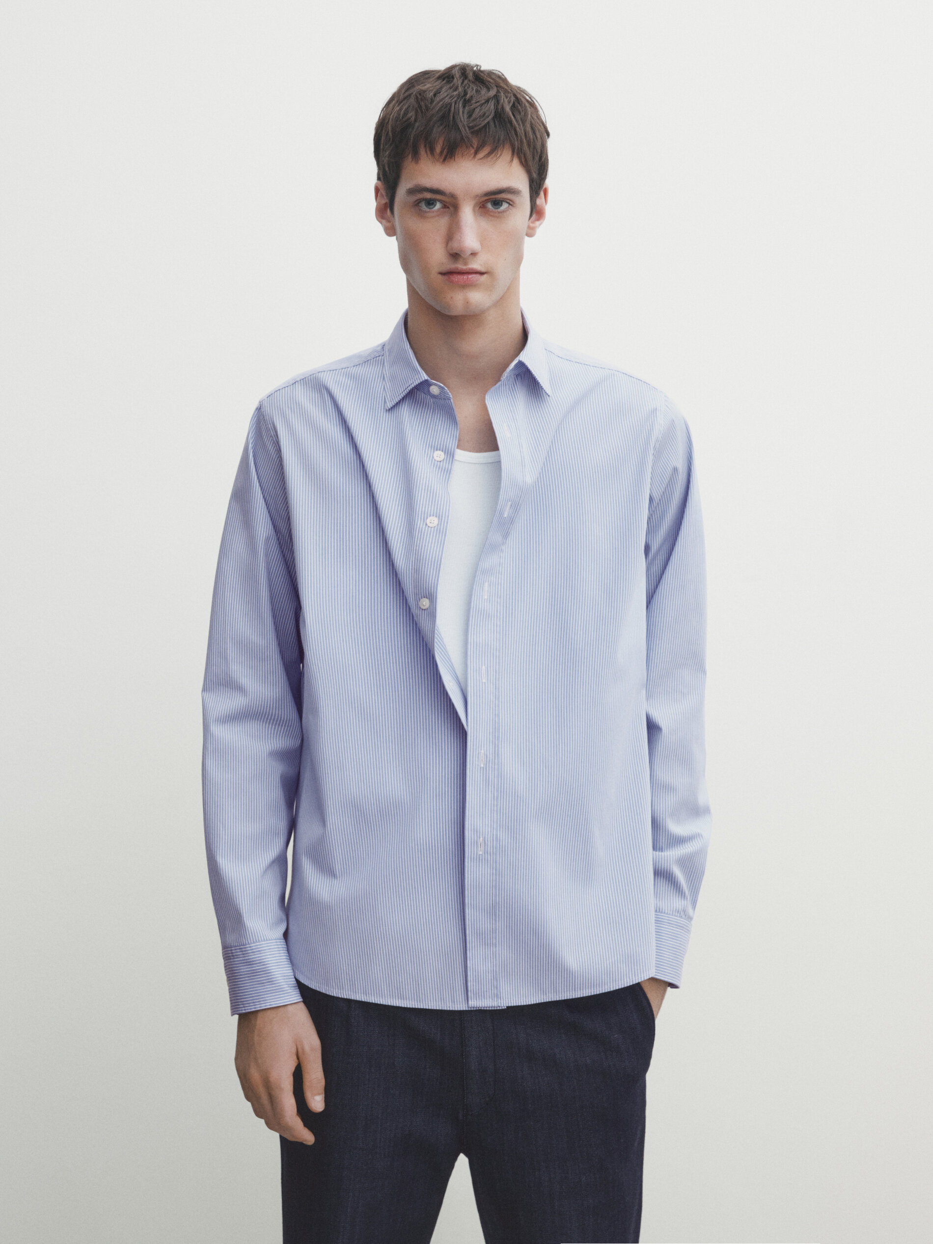 Regular fit striped poplin cotton shirt · Blue · Shirts | Massimo 