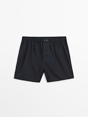 Navy blue check boxers Navy Blue Homewear Massimo Dutti