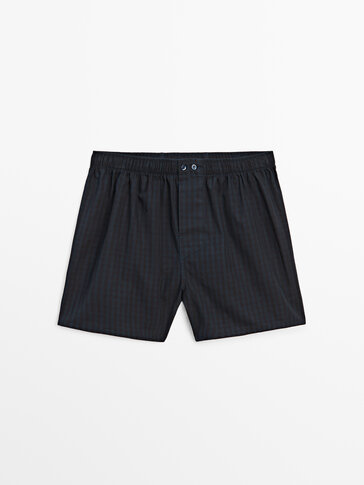 Navy blue check boxers