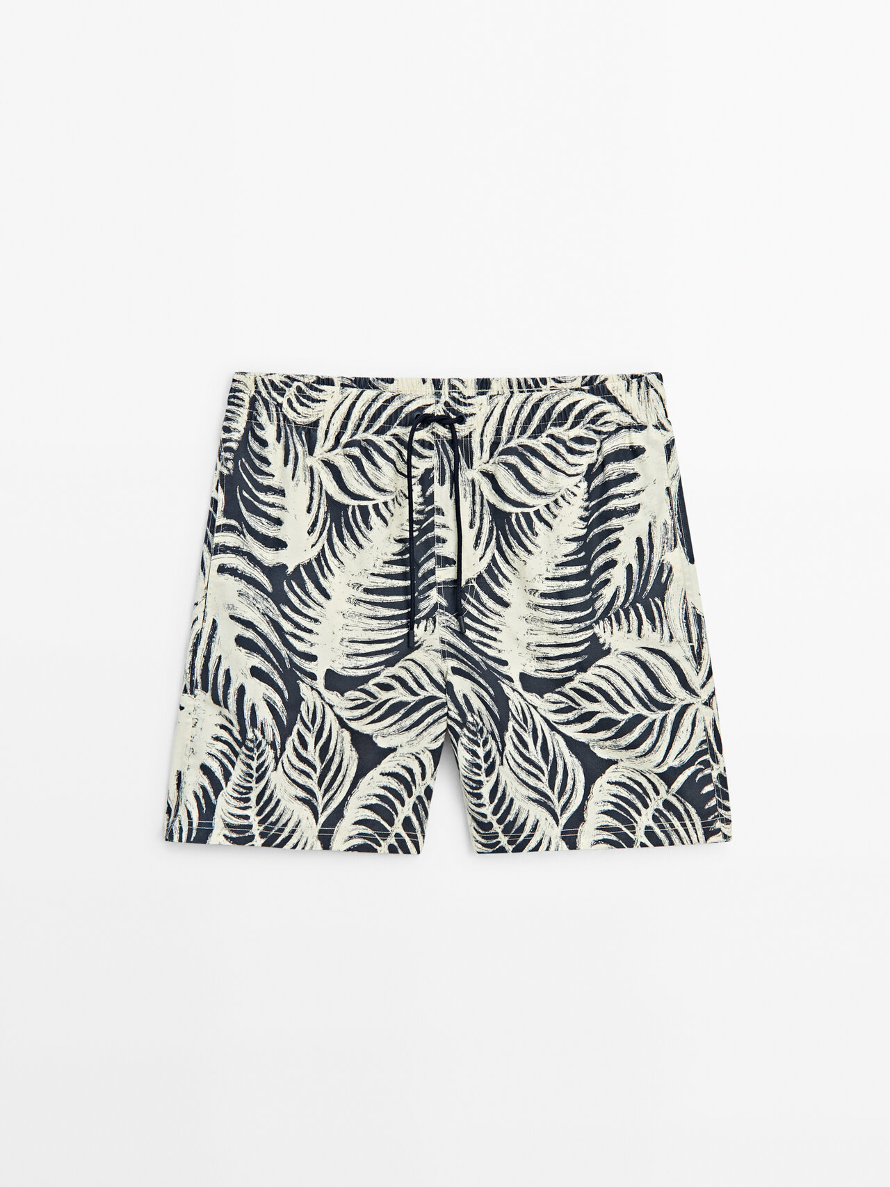 Massimo Dutti Leaf Print Swimming Trunks In Navy Blue