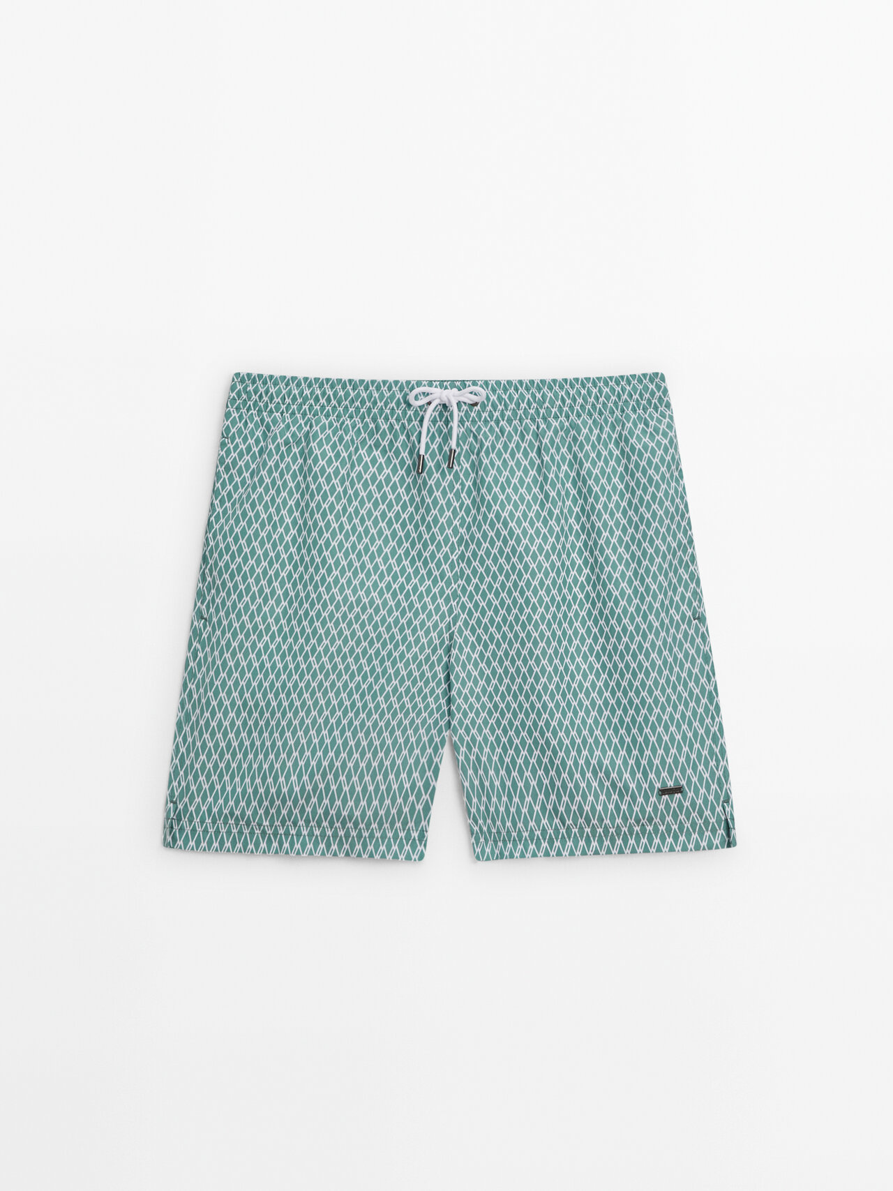 Massimo Dutti Diamond Print Swimming Trunks In Turquoise