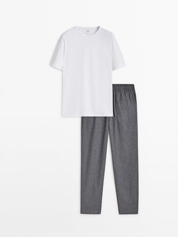 Striped pyjama bottoms and short sleeve T shirt White Homewear