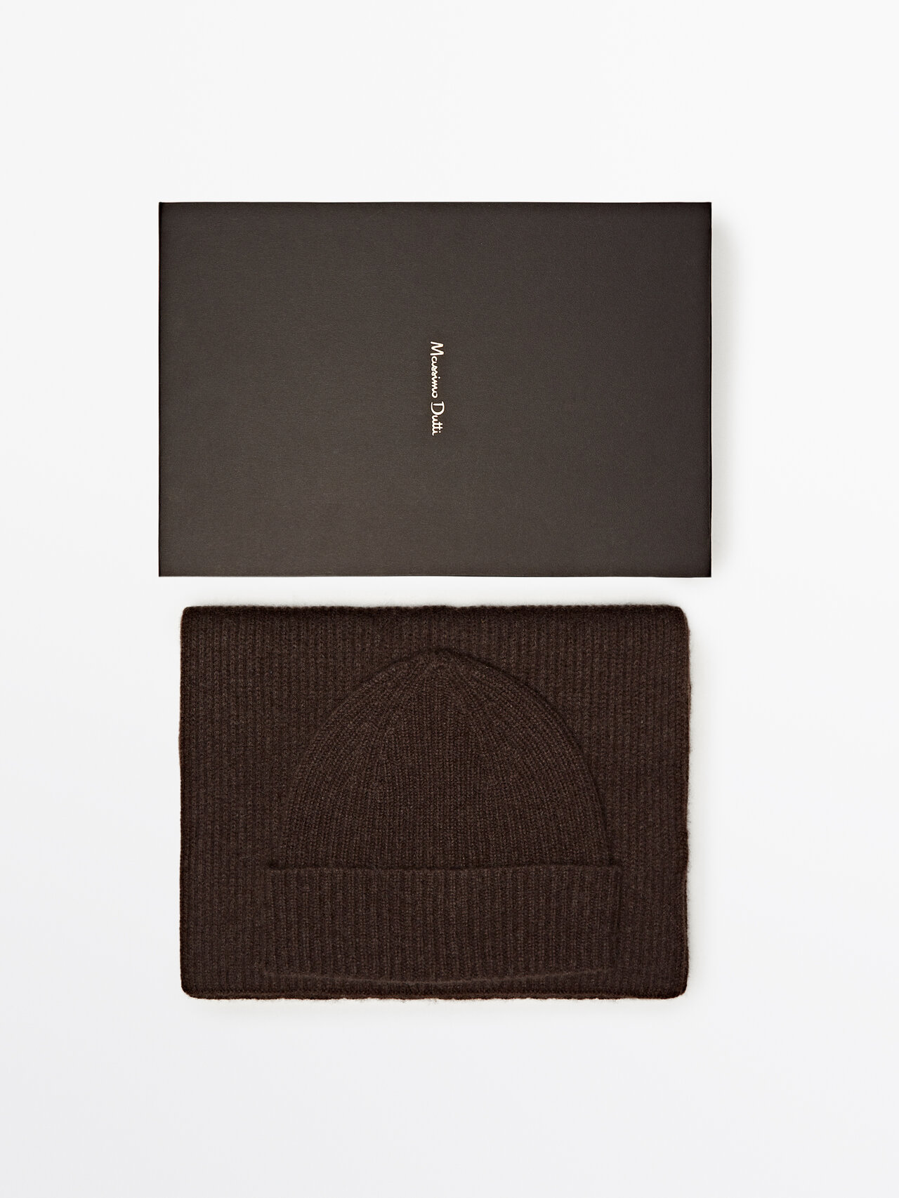 Massimo Dutti 100% Cashmere Ribbed Scarf And Hat Set In Chocolate