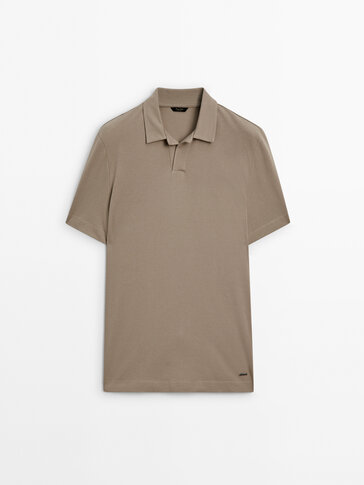 Textured cotton short sleeve polo shirt