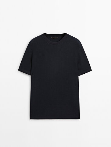 Cable-knit short sleeve T-shirt