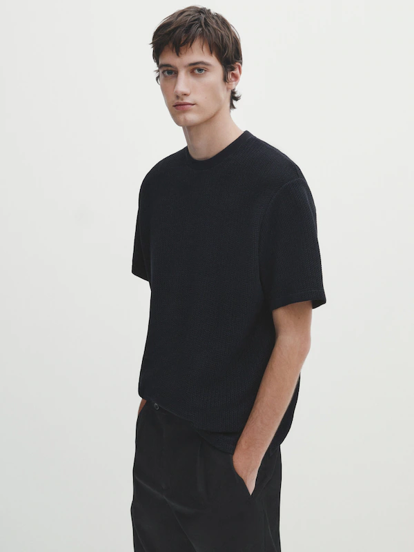 Cable-knit short sleeve T-shirt · Navy Blue · Polo Shirts And T-shirts ...