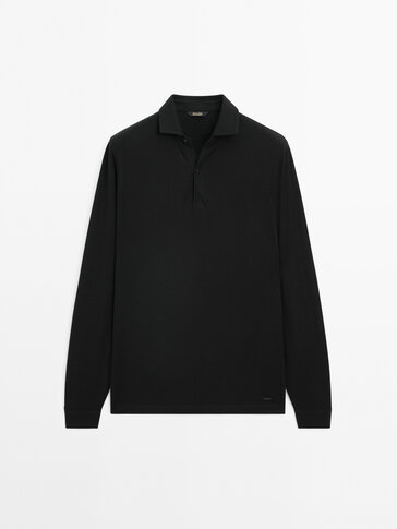 Long sleeve polo shirt in a cotton and wool blend