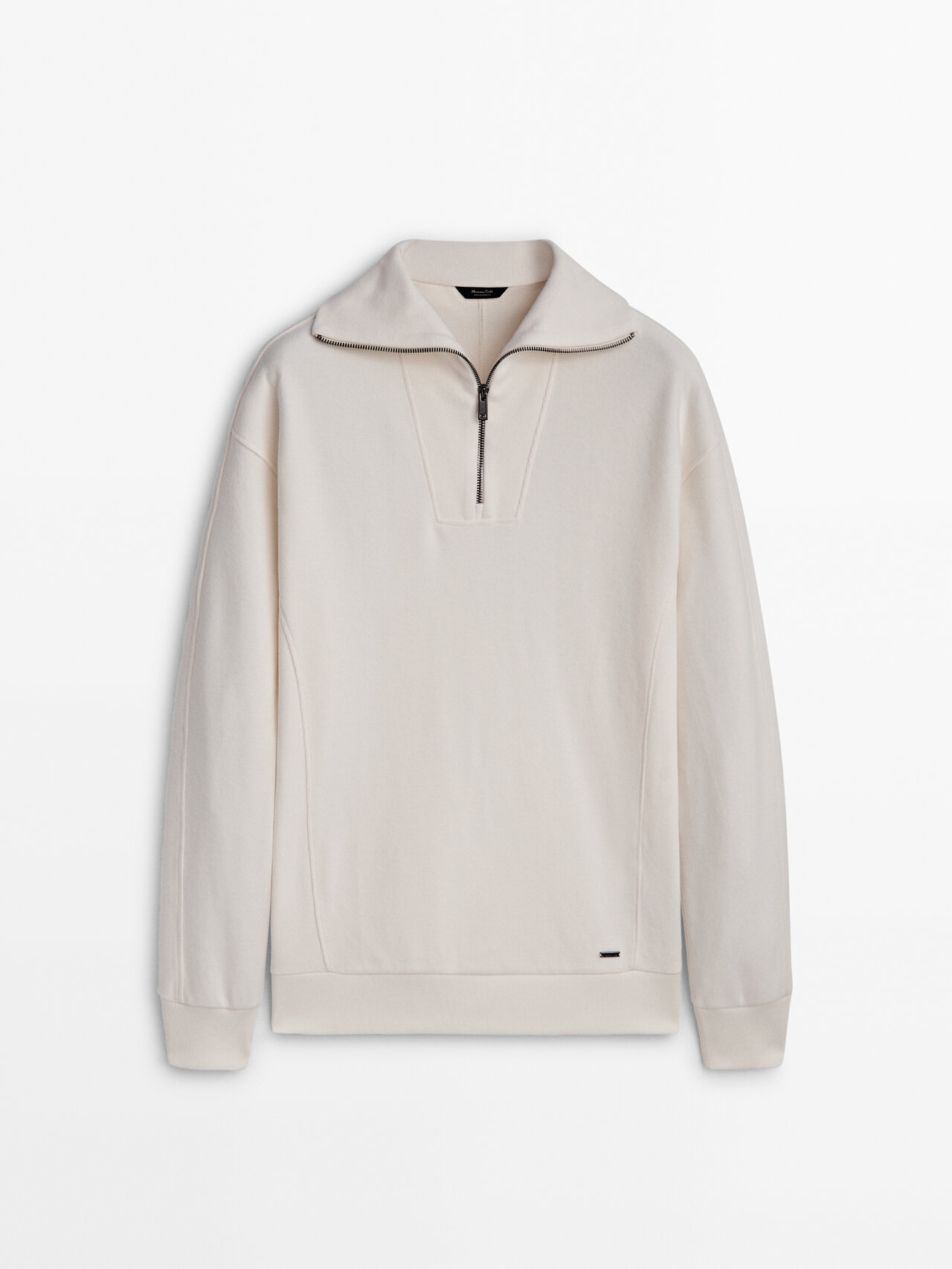 Massimo Dutti Mock Neck Zip-up Sweatshirt In Gebrochen Weiss