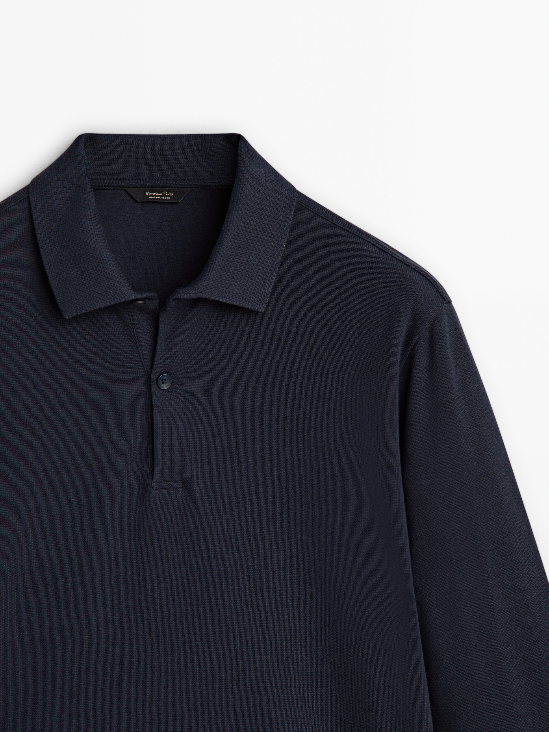 Long sleeve microtextured cotton polo shirt · Dark Navy, Moss