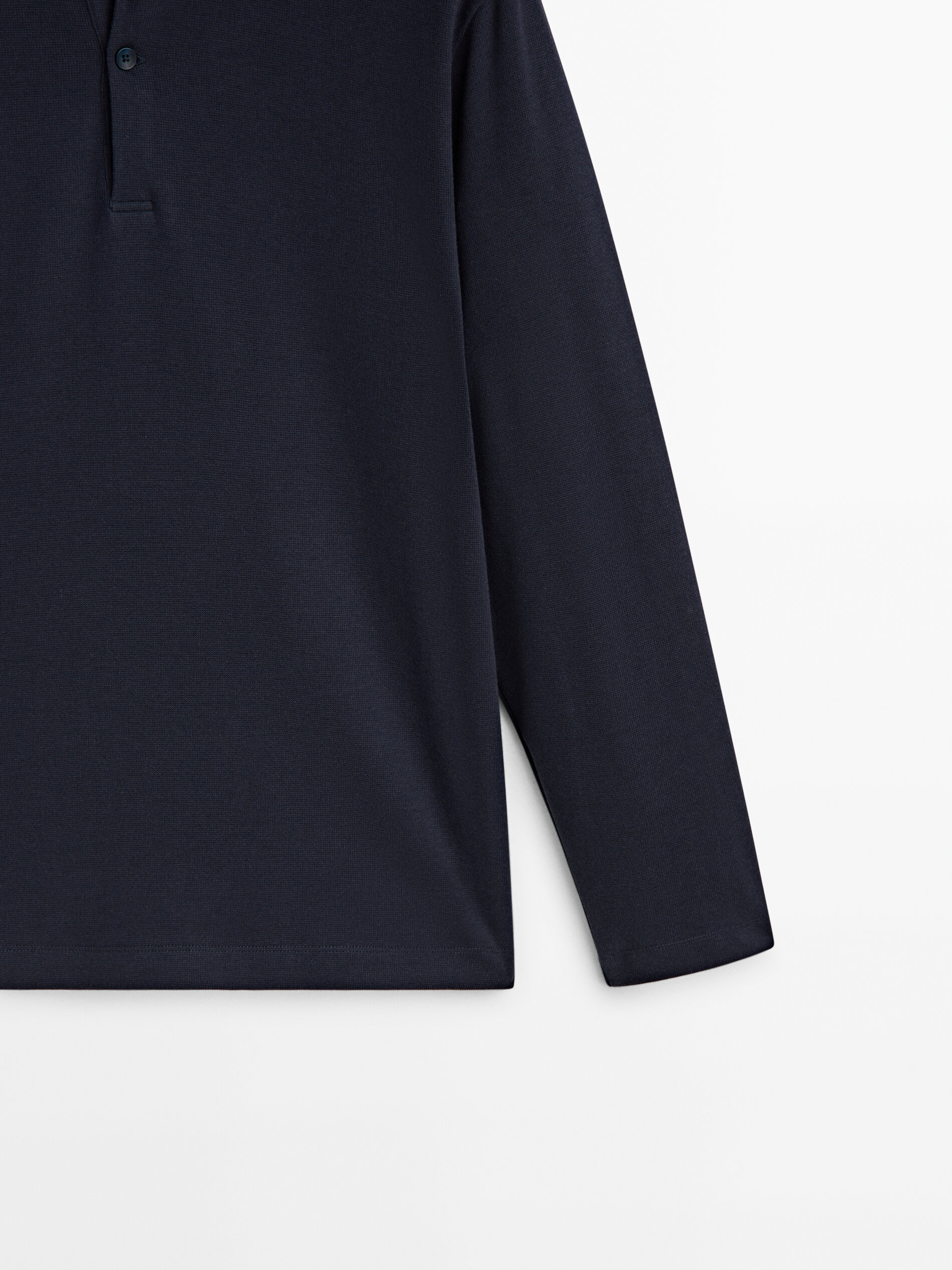 Long sleeve microtextured cotton polo shirt · Dark Navy, Moss