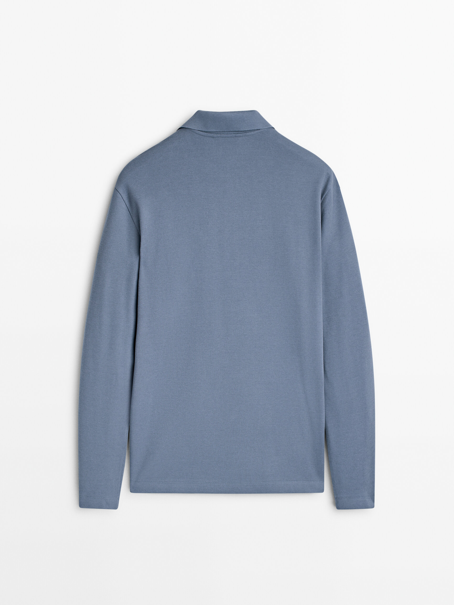 Long sleeve microtextured cotton polo shirt · Pastel Blue · Polo