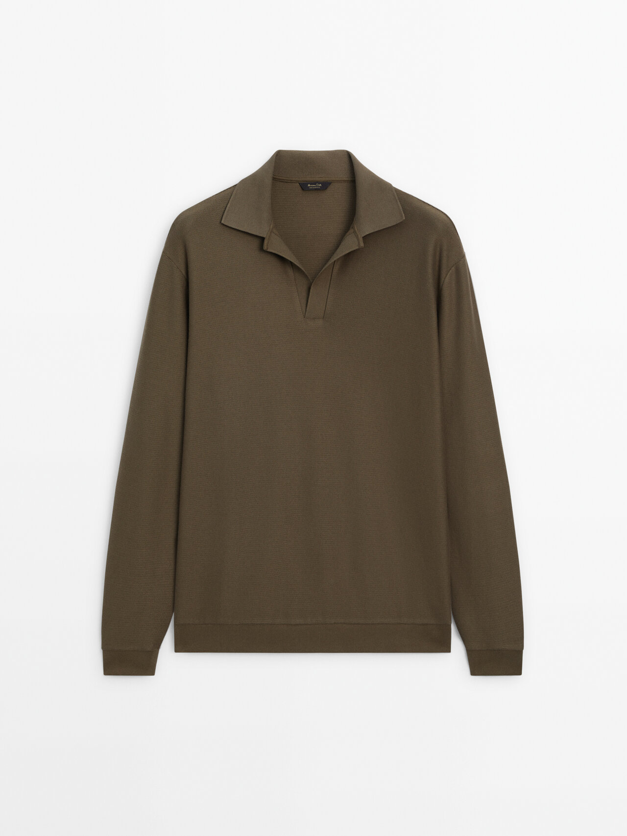 Massimo Dutti Textured Cotton Blend Polo Shirt In Olivgrün