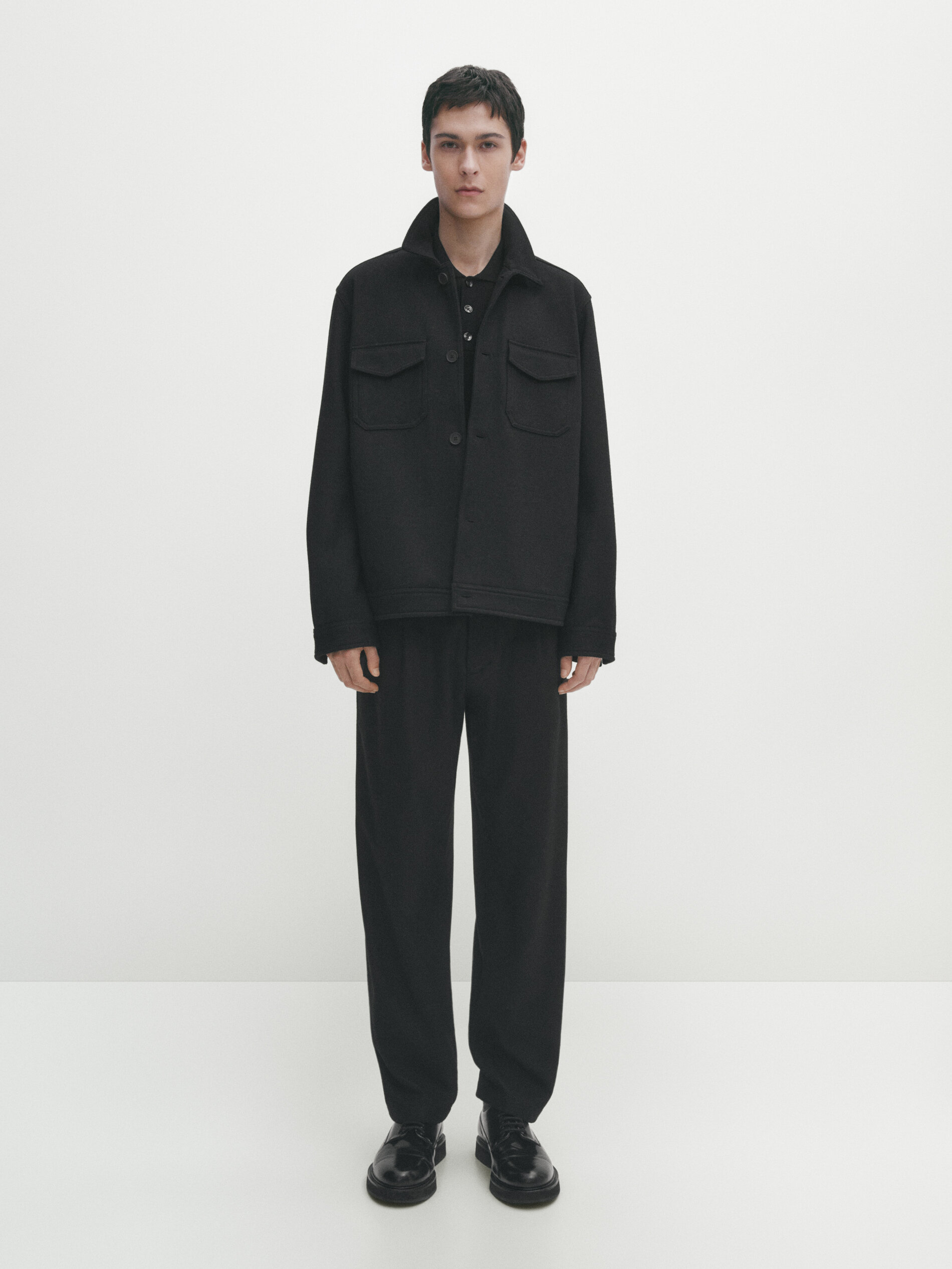 Wool blend jacket with pockets · Black · Polo Shirts And T-shirts  