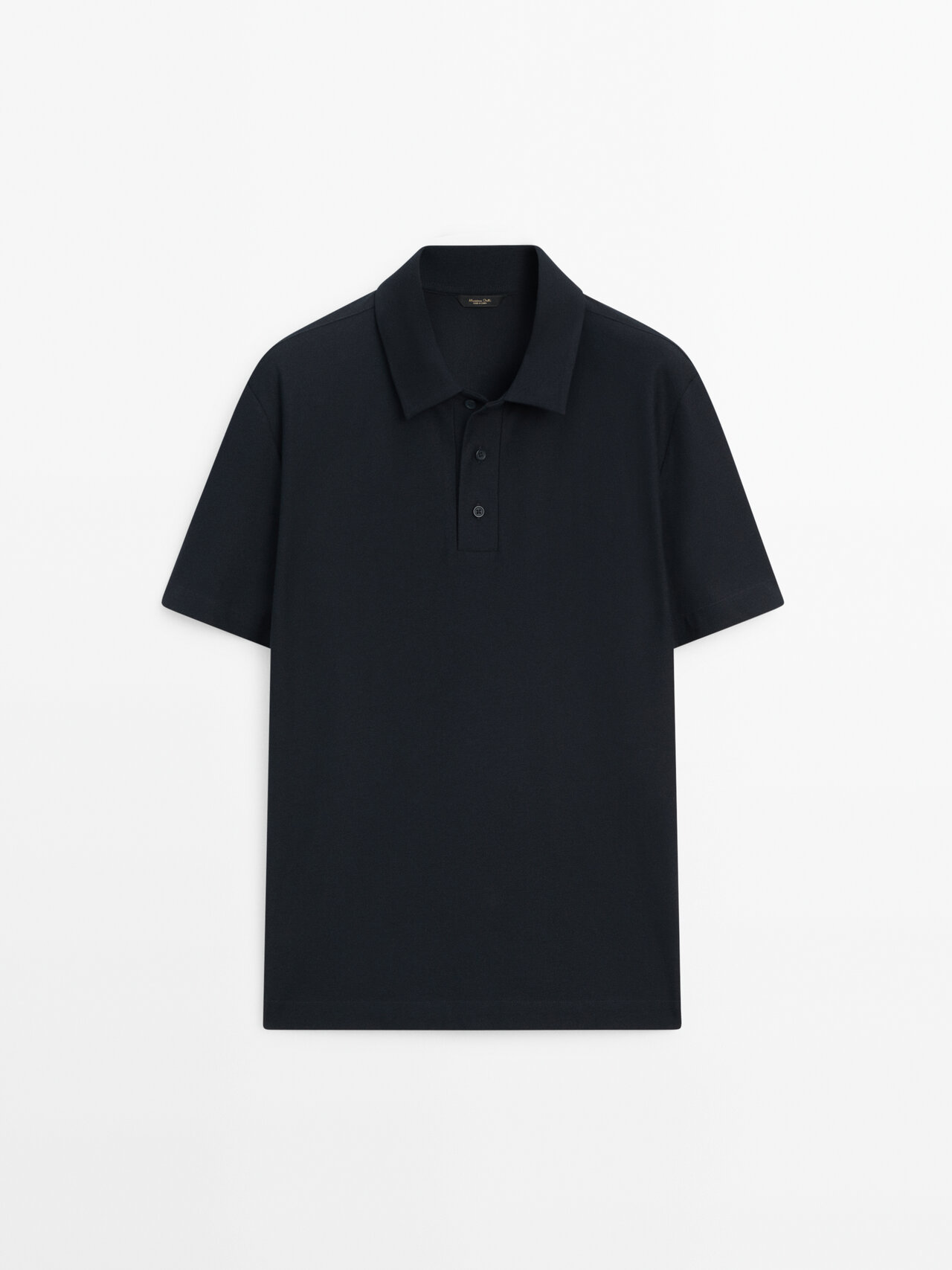 Shop Massimo Dutti Short Sleeve Diagonal Cotton Micro-twill Polo Shirt In Navy Blue