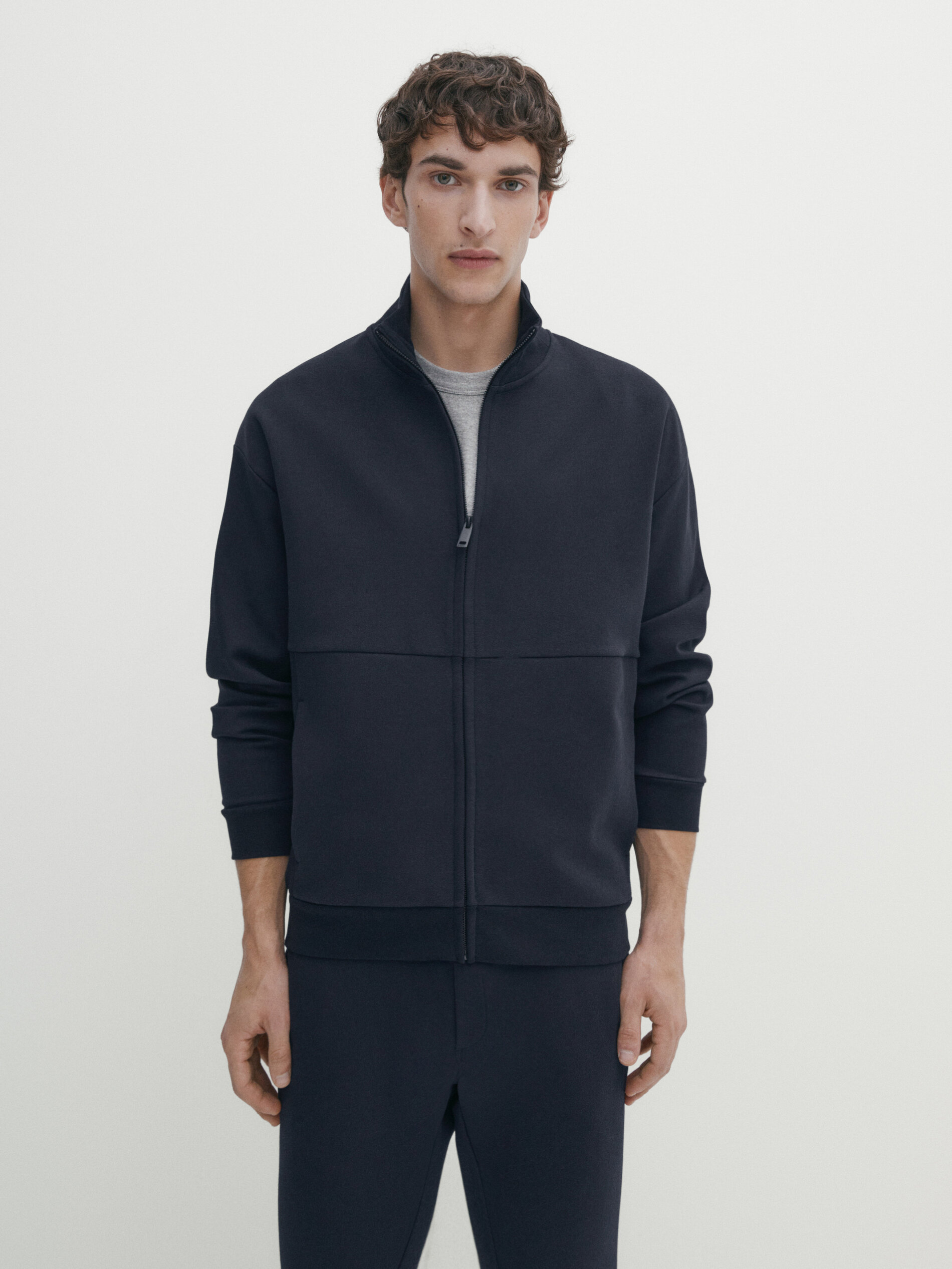 Cotton blend zip-up jacket · Dark Navy · Polo Shirts And T-shirts 