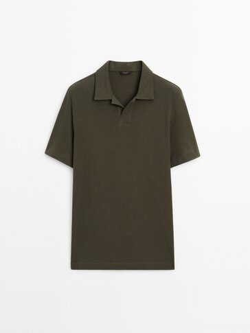 Textured short sleeve polo shirt · Khaki, Cream · Polo Shirts And