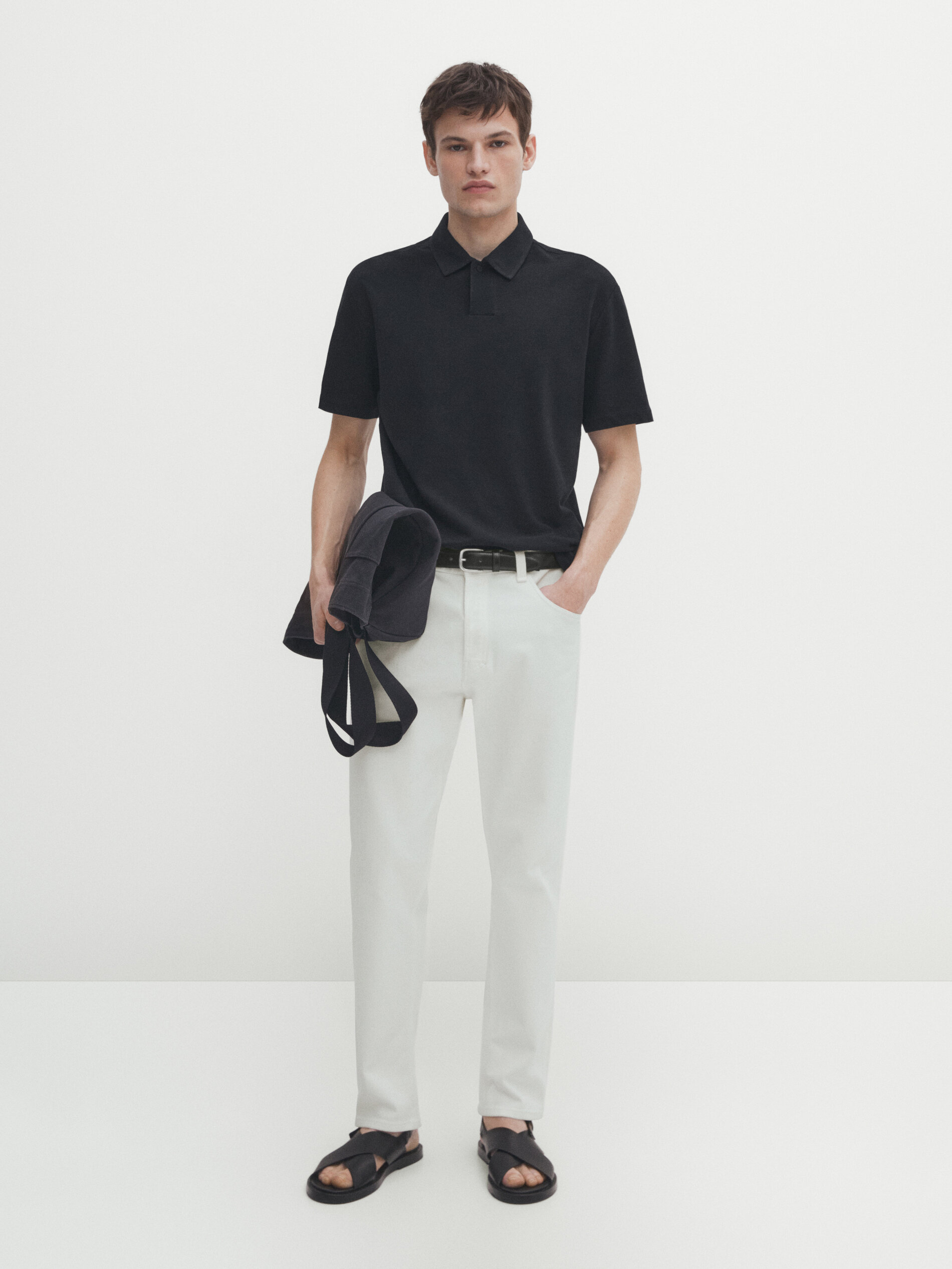 Massimo Dutti Textured Short Sleeve Polo Shirt In Marineblau