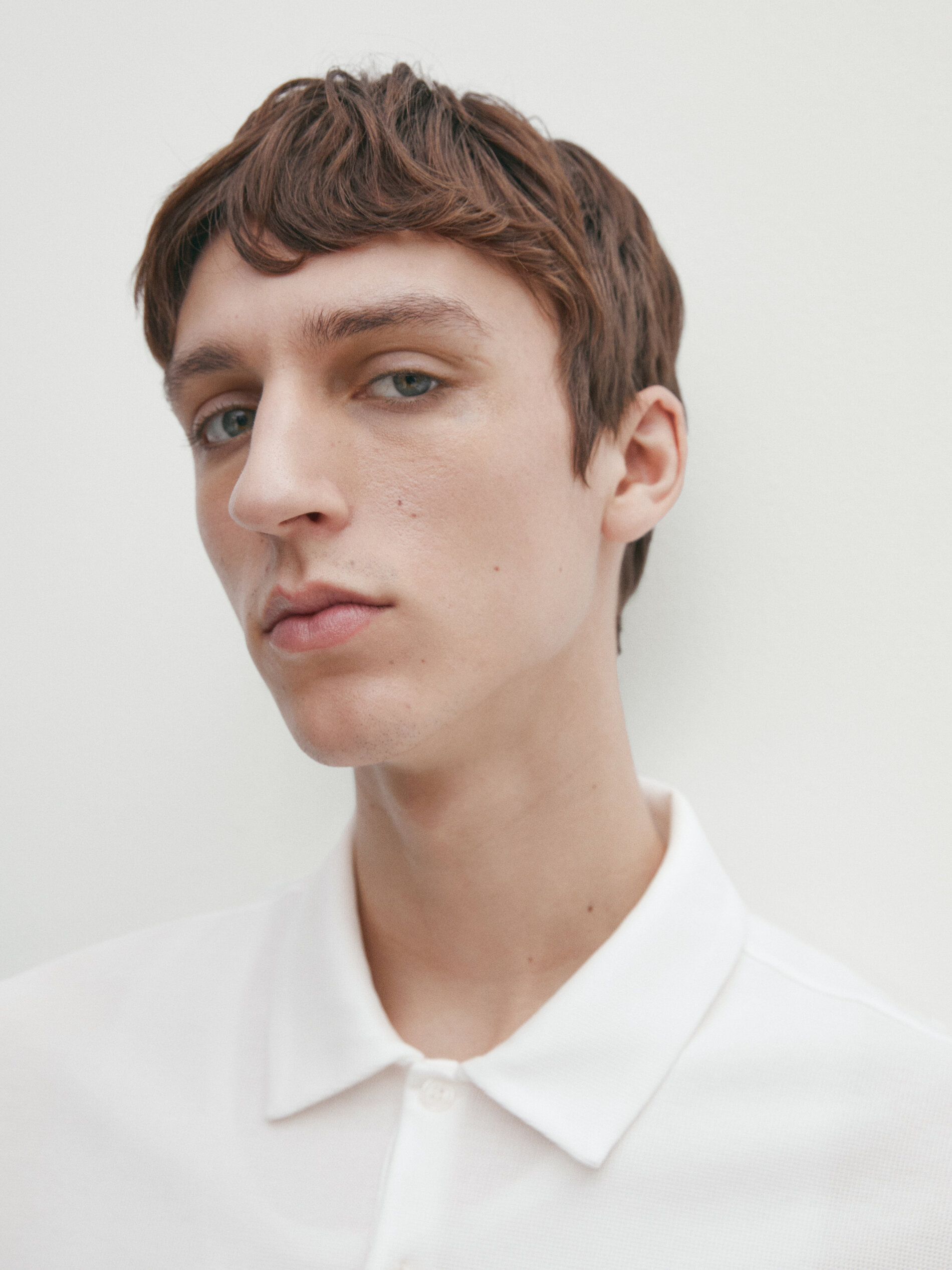Massimo Dutti Poloshirt Strukturmuster Kurzarm In Gebrochen Weiss