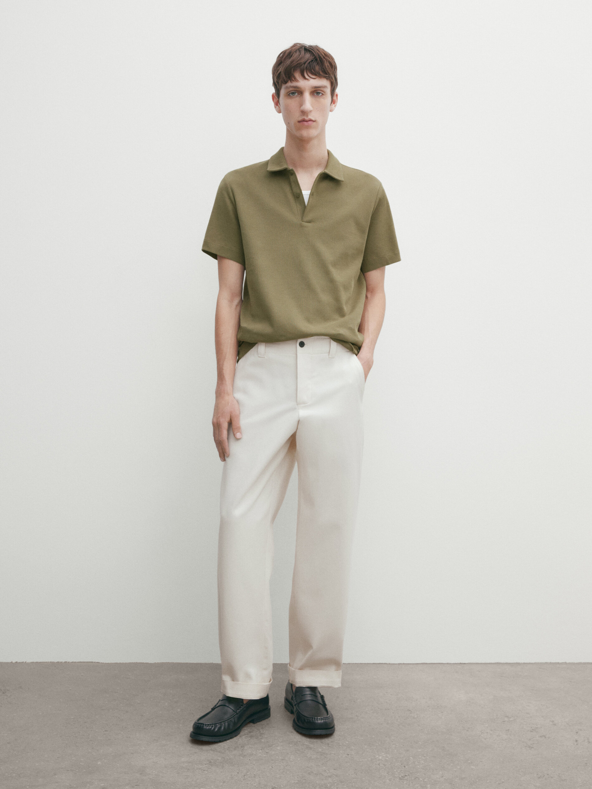 Shop Massimo Dutti Poloshirt Strukturmuster Kurzarm In Moosgrün