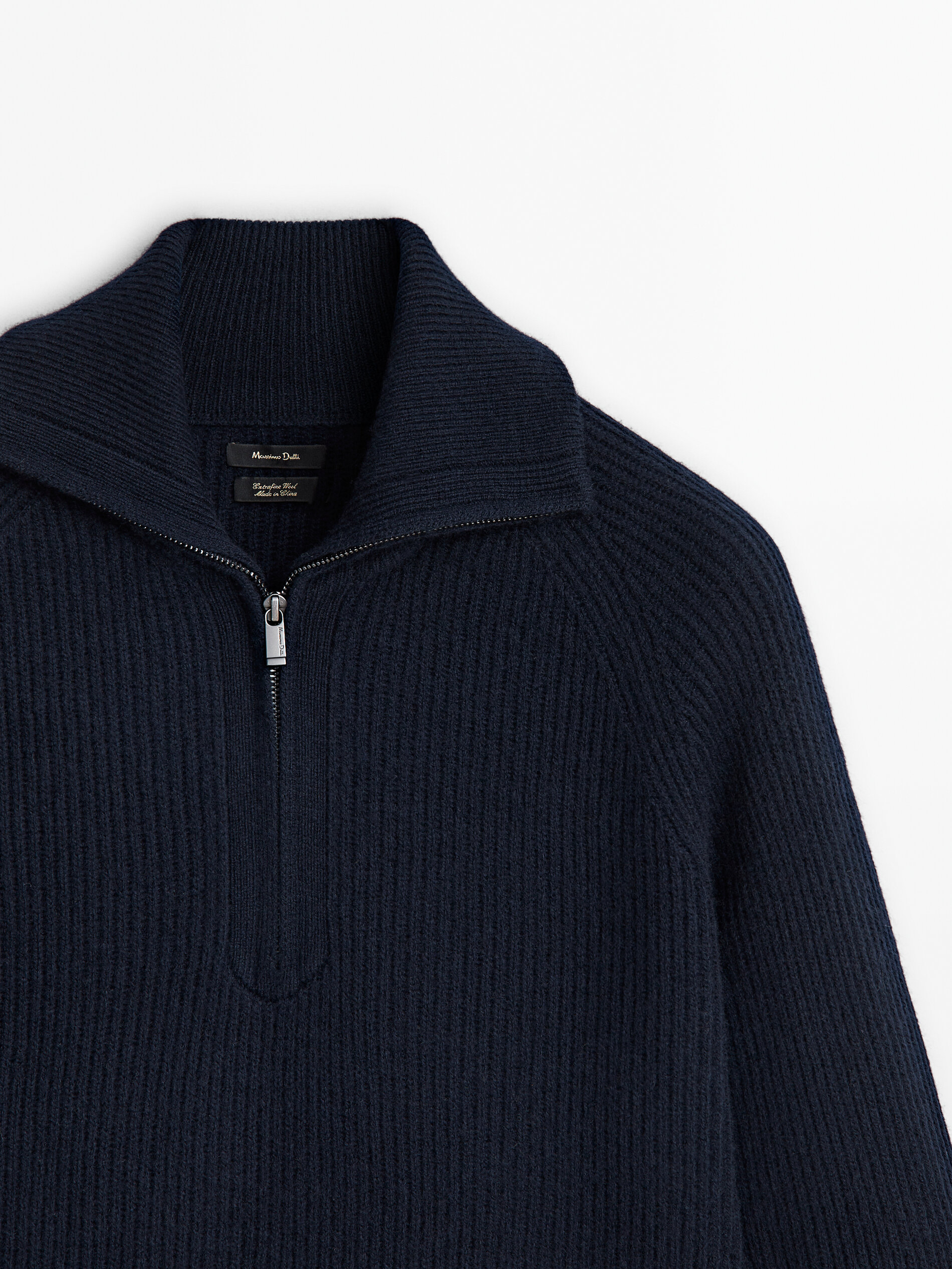 Mock neck knit sweater with zip · Navy Blue, Grey Marl, Olive